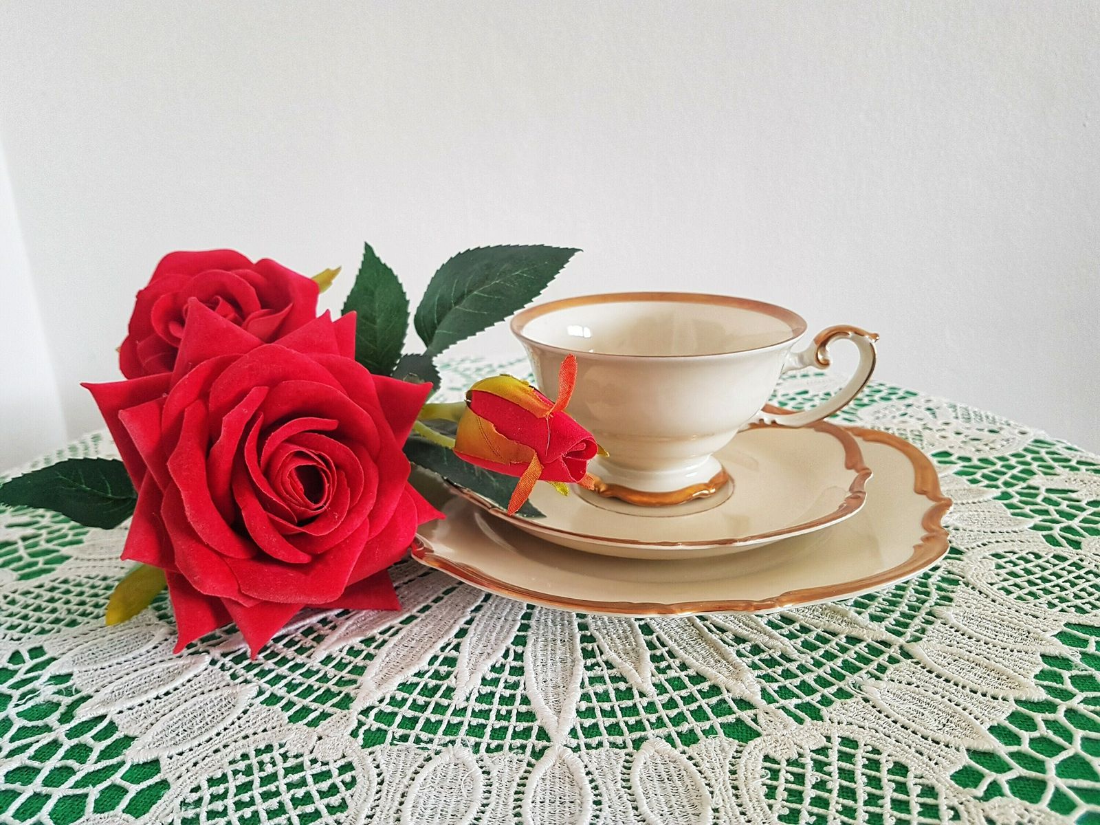 Vintage Porcelain Set 3 Piece Breakfast Set Vintage Germany Breakfast Set 150ml Cup, Saucer & Cake Dish photo vintage