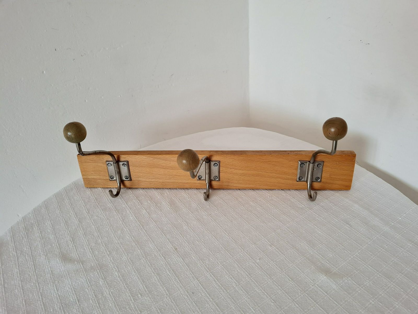 Vintage Mid Century Modern Wooden Wall Hanger With 3 Hooks Wooden Coat Hanger Wall Panel photo Furniture