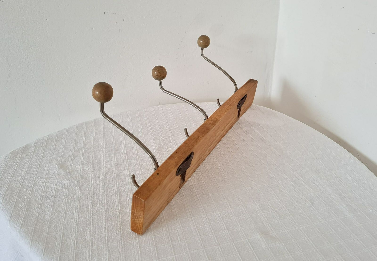 Vintage Mid Century Modern Wooden Wall Hanger With 3 Hooks Wooden Coat Hanger Wall Panel photo 84.0