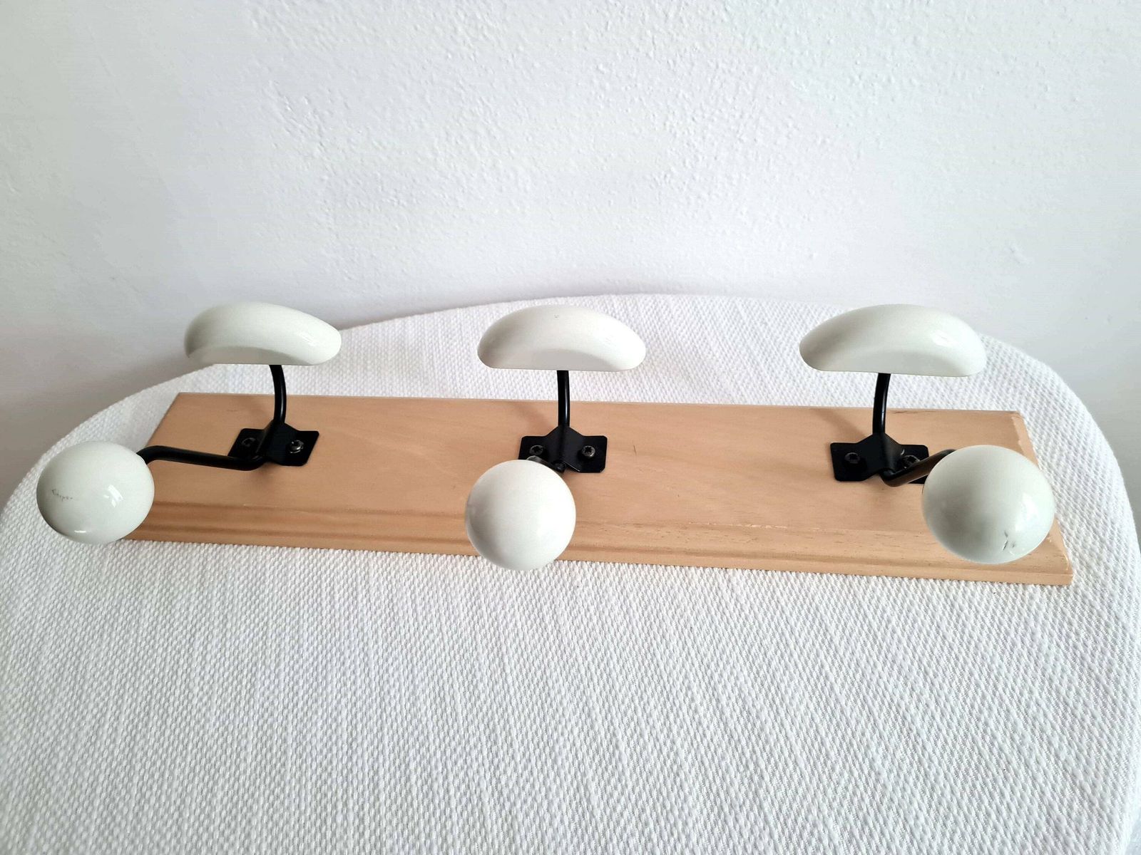 Vintage Mid Century Modern Wooden Wall Hanger With 3 Hooks Wooden Coat Hanger Wall Panel photo 110.0