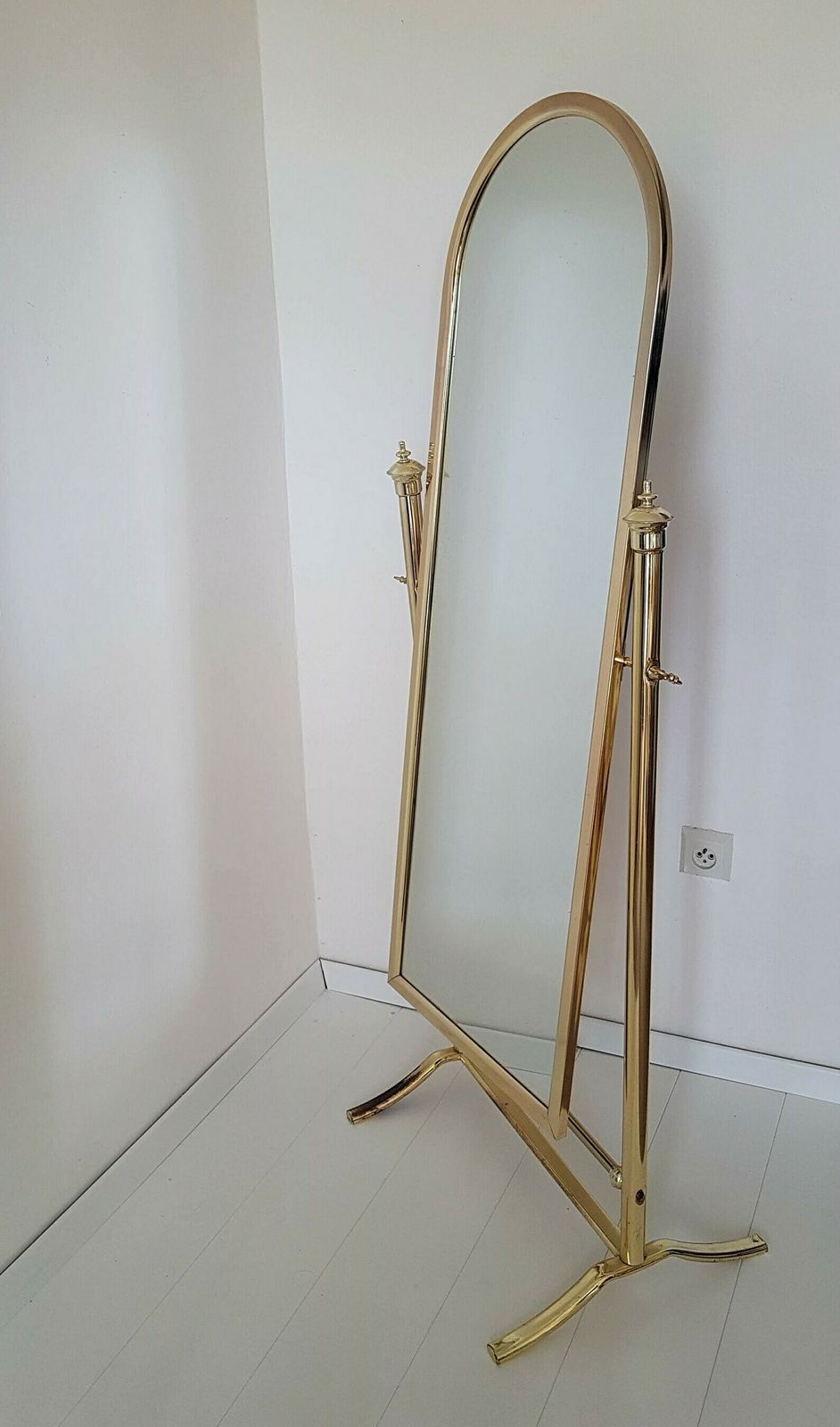 photo for sale Vintage Hollywood Regency 80s Shelf Gold Brass 2 Smoked Glass Mcm