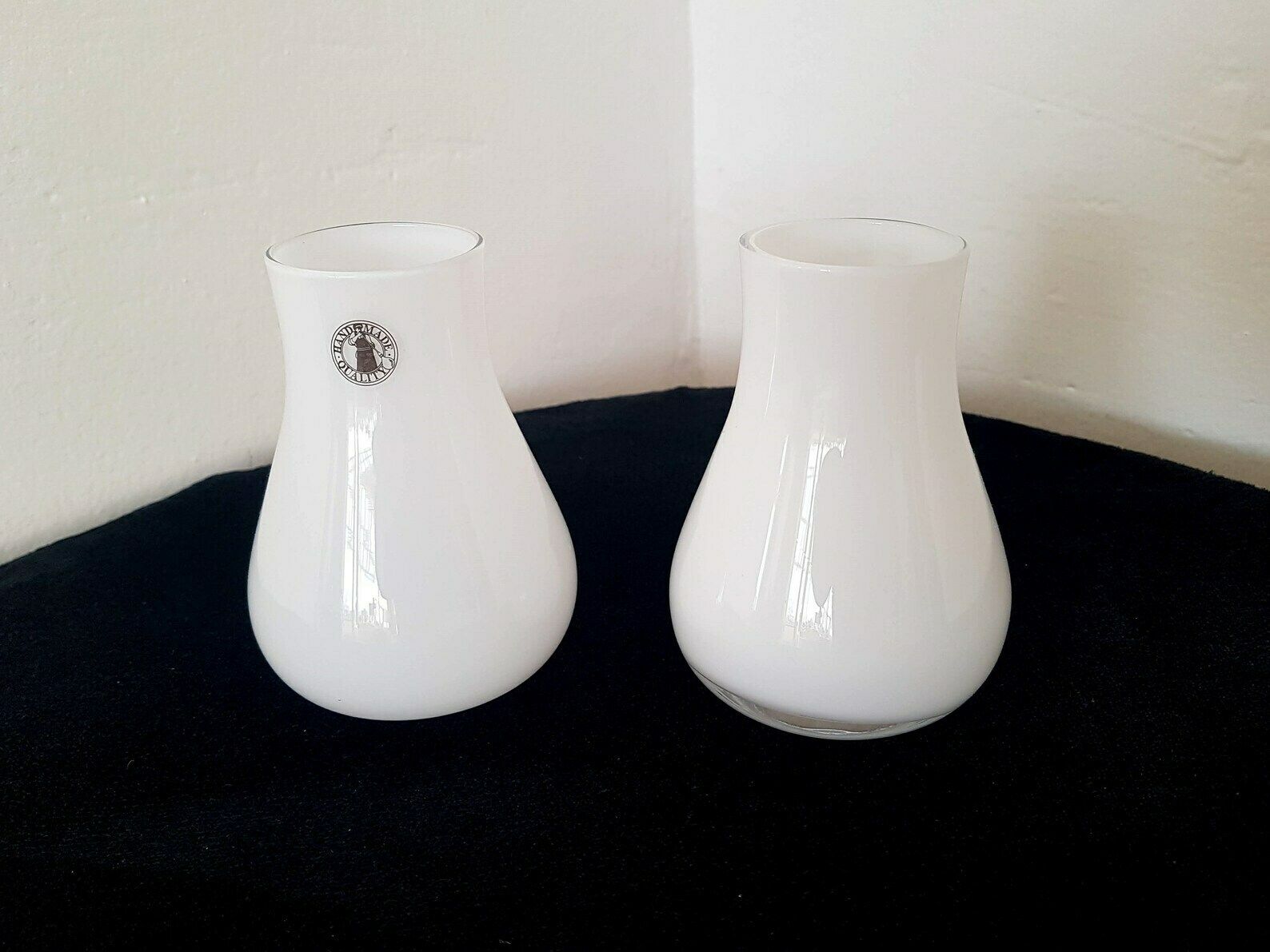 Vintage Pair Pia Amsel Swedish Art Glass Milk Glass Vase Retro Ikea photo 54.0