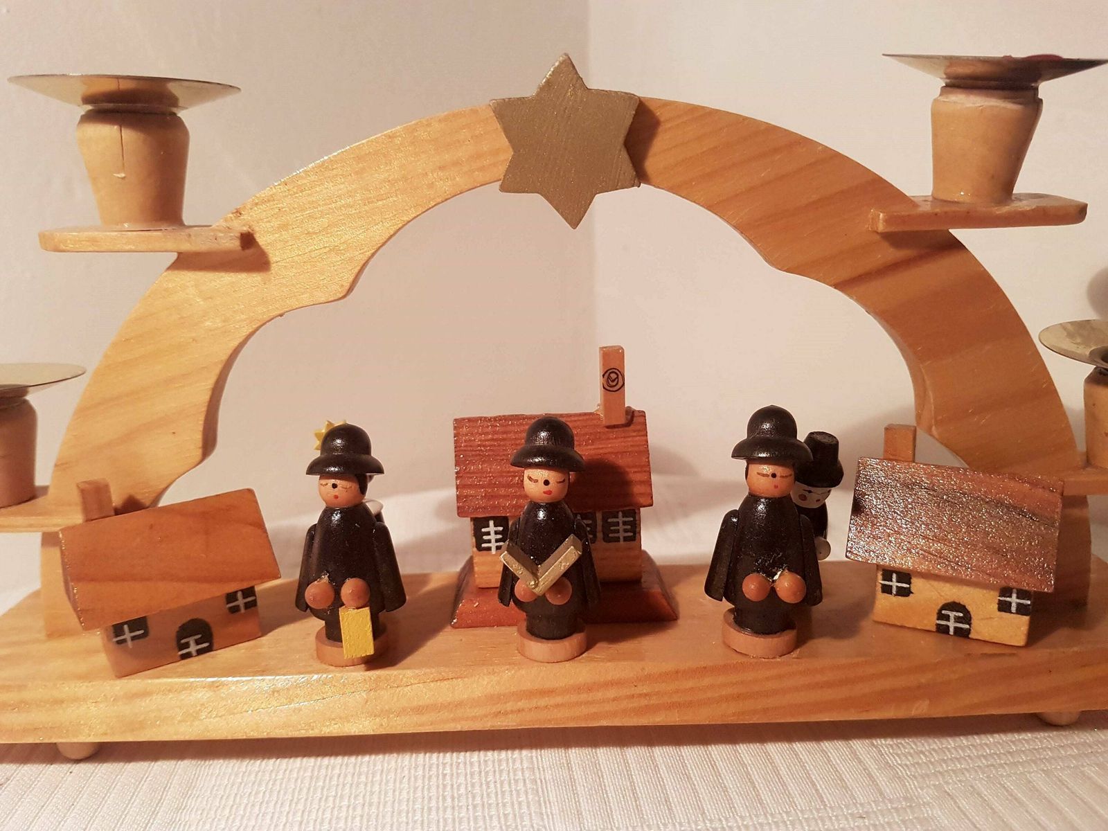 Vintage German Candlestick With Christmas Figurines 4 Candles Handmade Design photo for sale