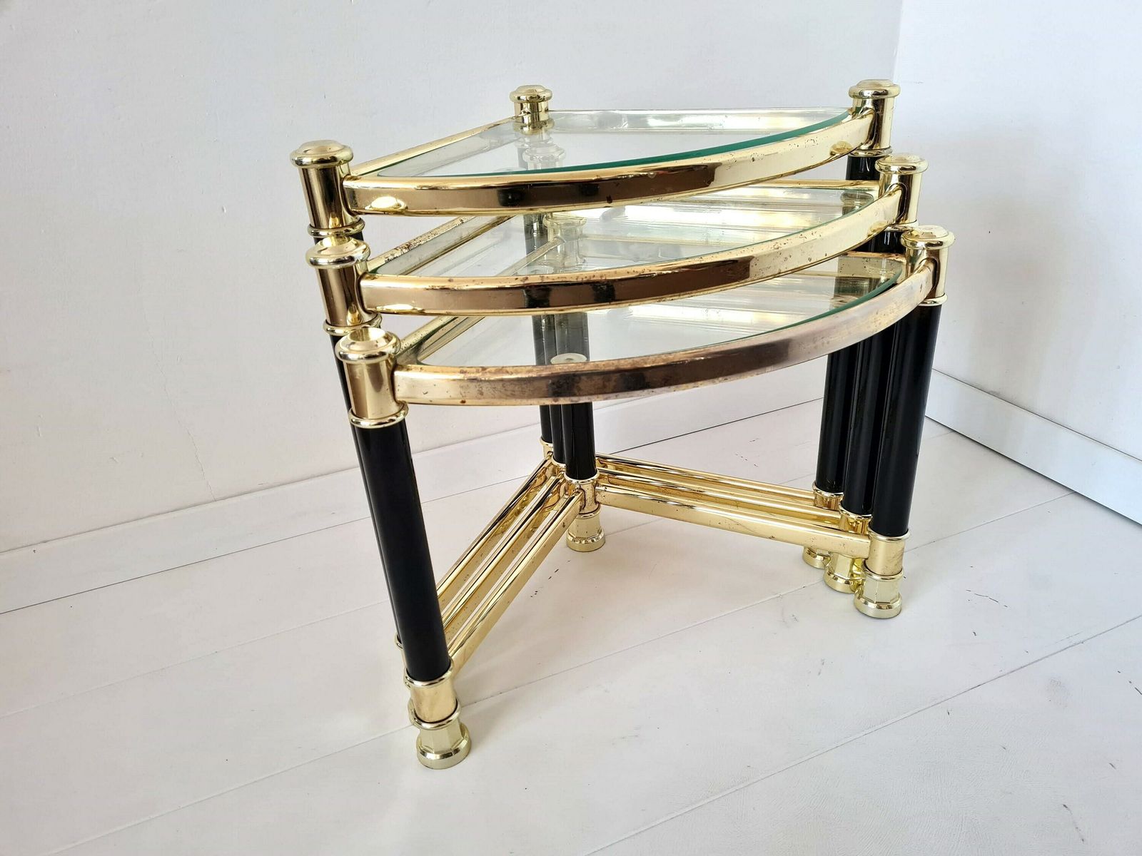 Vintage Mid Century Modern Chrome And Glass Nesting Table Set Of 3 photo Furniture