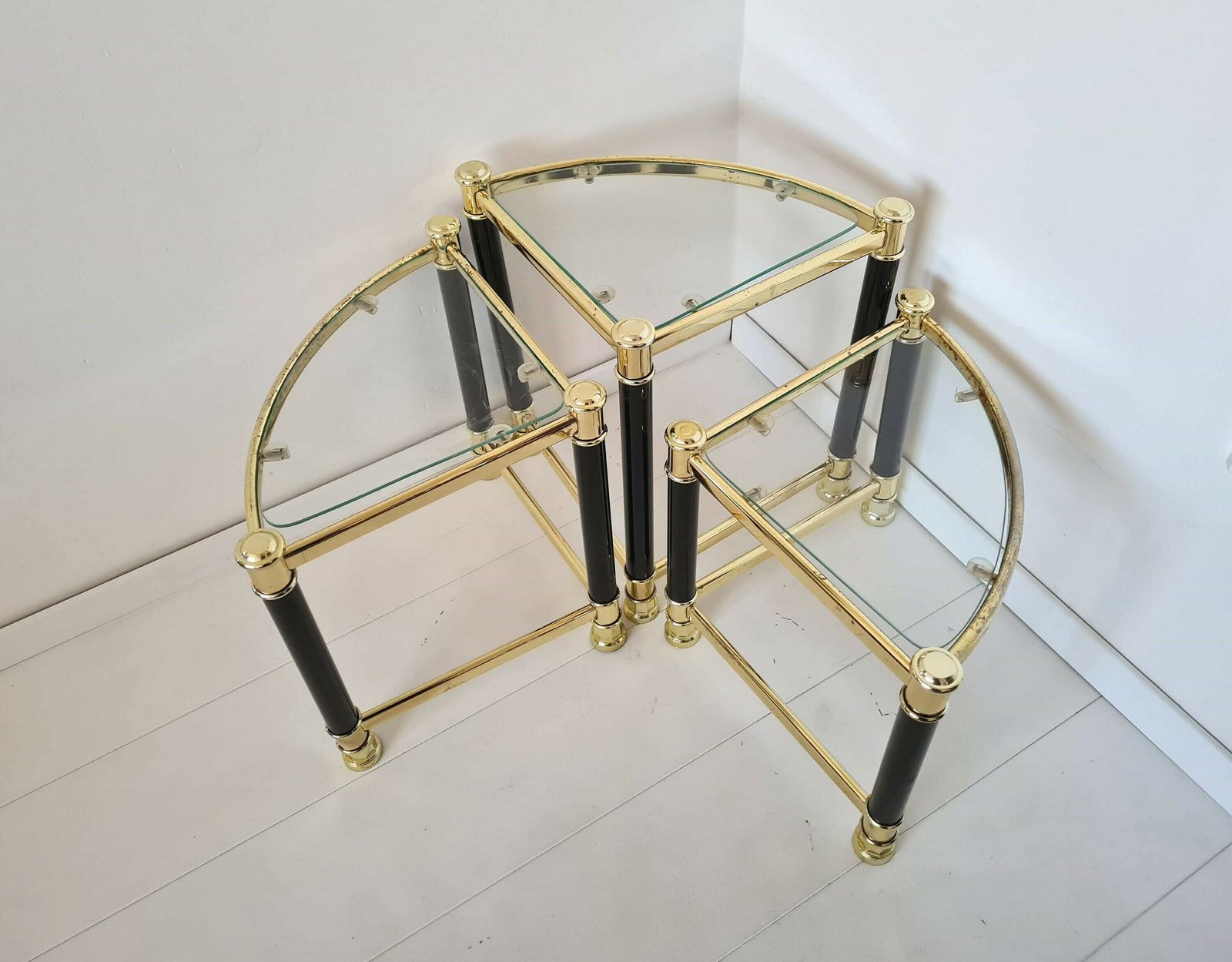 photo furniture Vintage Mid Century Modern Chrome And Glass Nesting Table Set Of 3