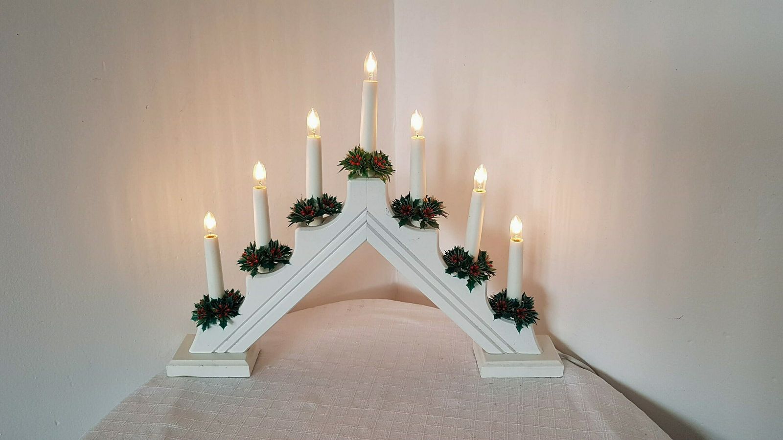 Vintage German Wooden Christmas Candle Bridge With Electric Candles
