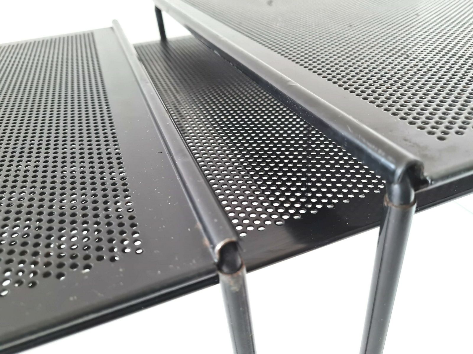 photo furniture Vintage Post Modern Nesting Perforated Tables Set Of 3
