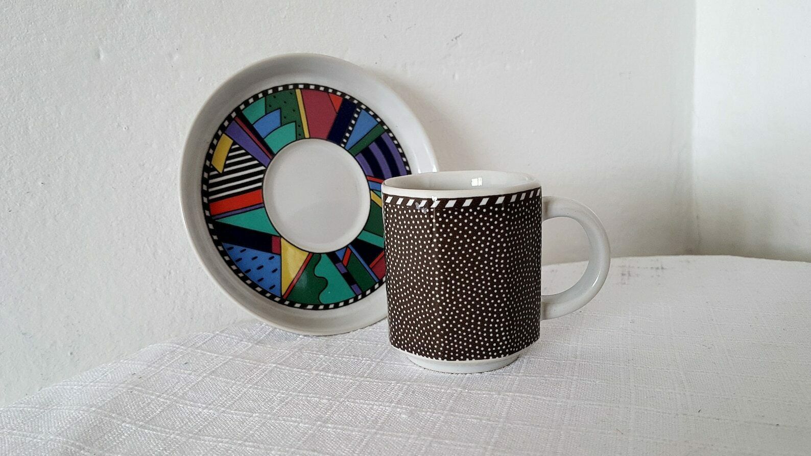 Vintage Rosenthal Memphis Milano Style Porcelain Set Of 2 Coffee Cup And Saucer 80s photo vintage