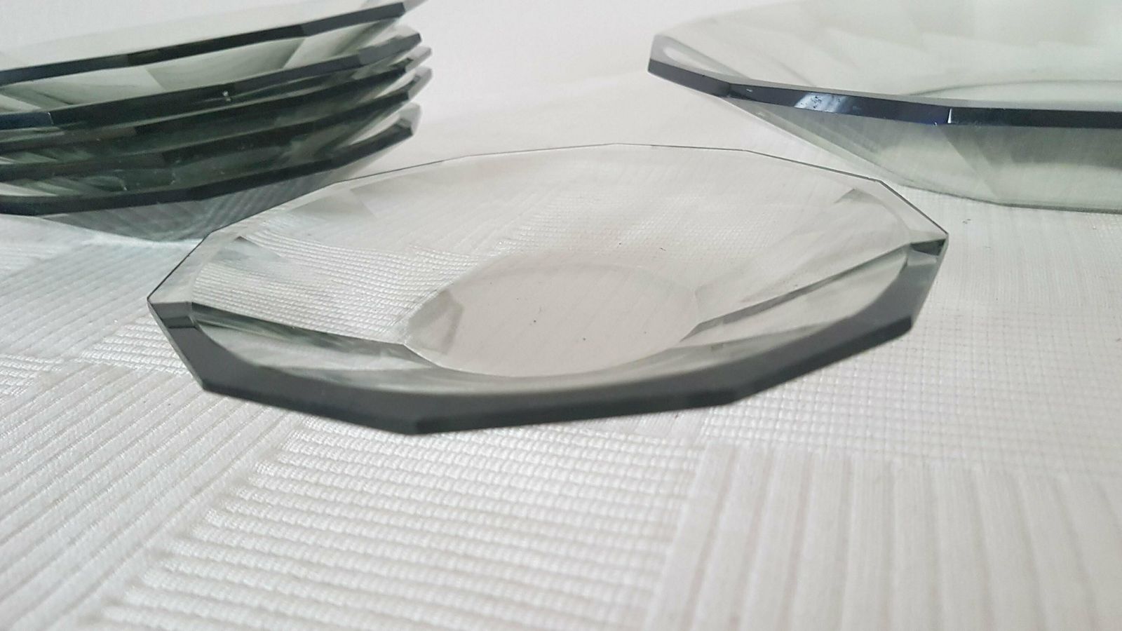 Art Deco Set Of 7 Smoke Glass Plates Czech Bohemian Glass. Antique Bowls By Karl Stölzle Heřmanova Huť 1940 photo 129.0