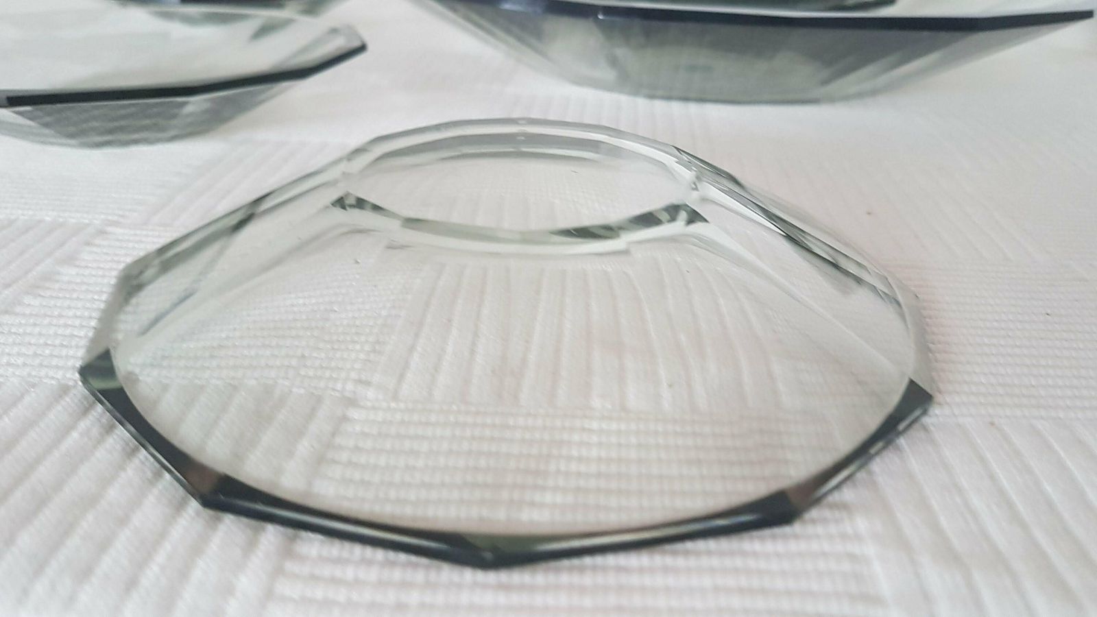 Art Deco Set Of 7 Smoke Glass Plates Czech Bohemian Glass. Antique Bowls By Karl Stölzle Heřmanova Huť 1940 photo vintage
