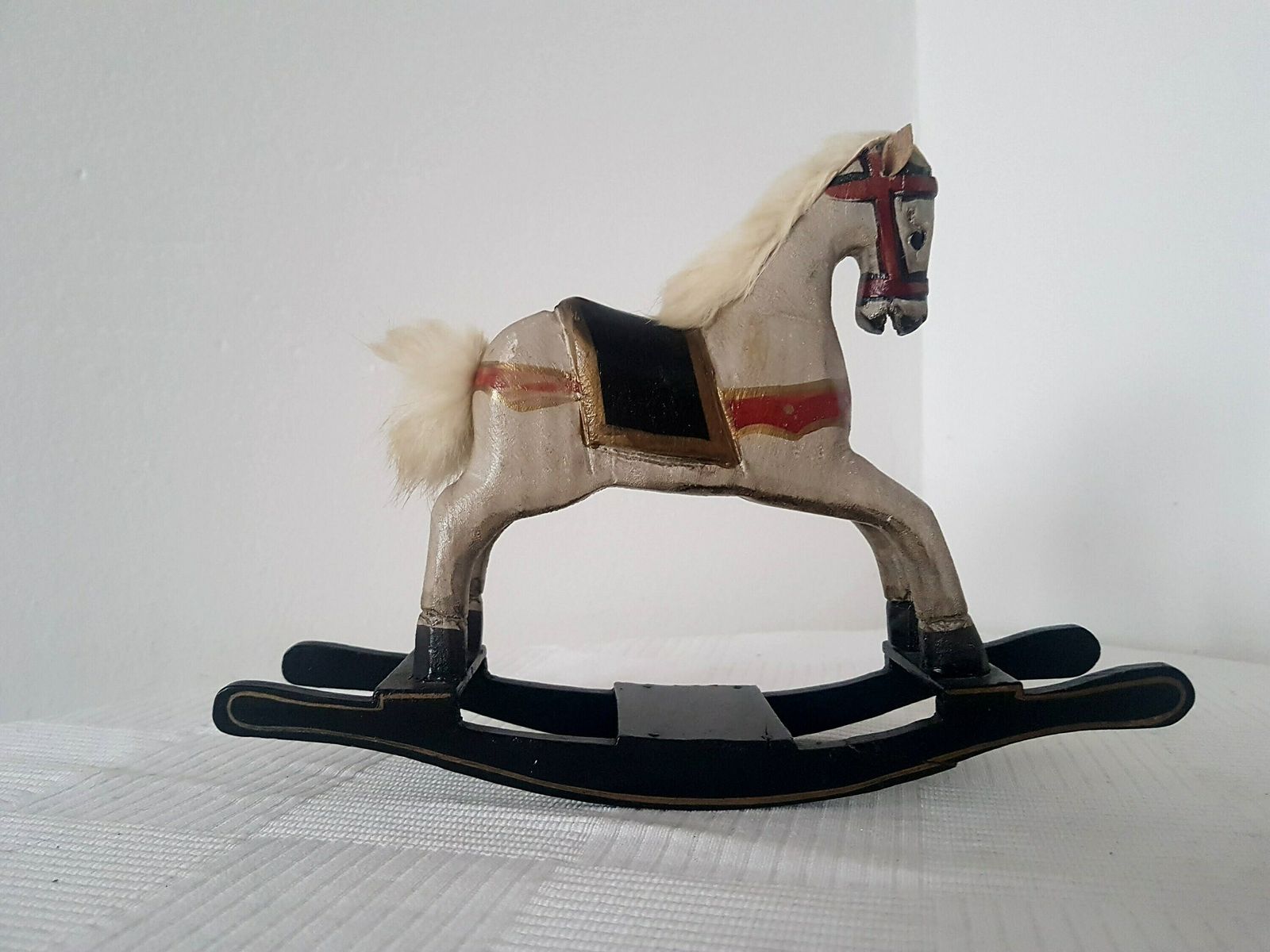 Retro Antique Rocking Horse Toy Decorativ For The Table Hand Carved Wooden Christmas Ornaments Old World Christmas Tree Holiday Decor photo for sale