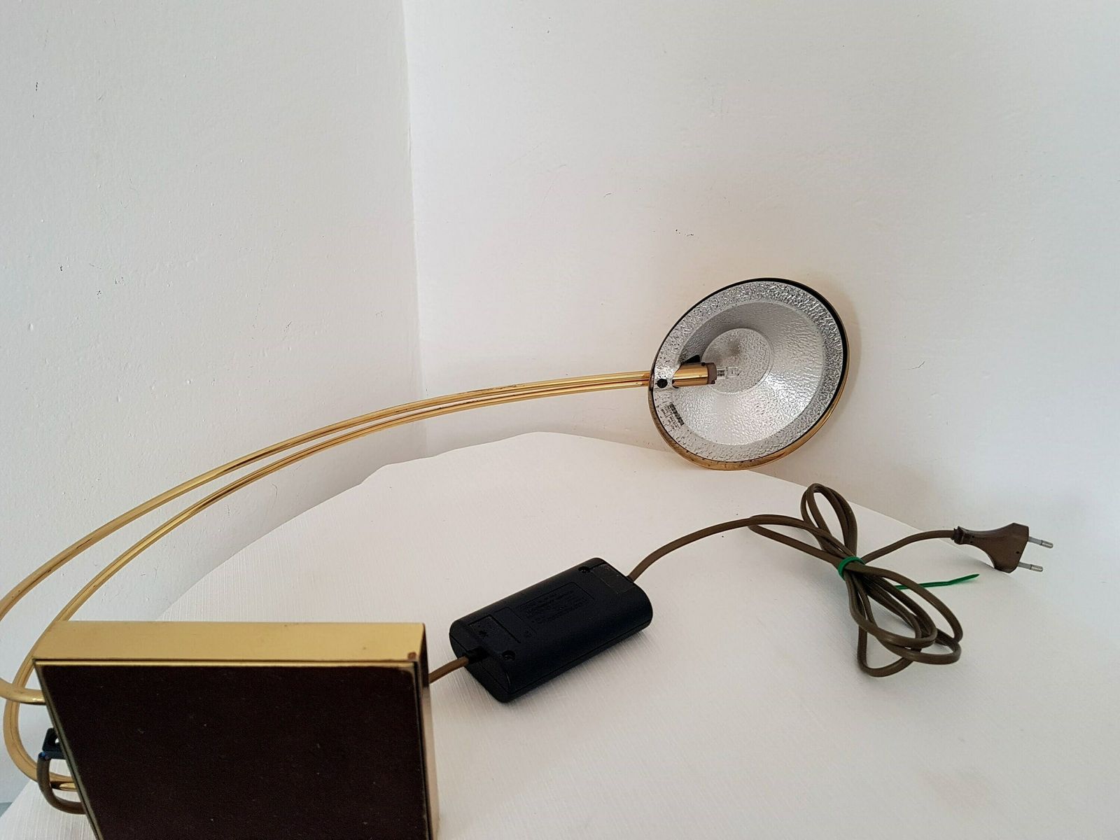 photo for sale Vintage Mid Century Rare Table Italian Brass Chrome Lamp By La Relco Milano
