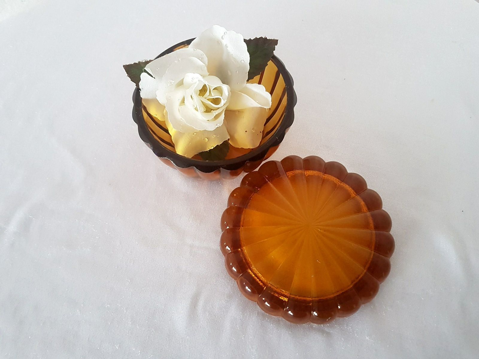photo furniture Bohemian Art Deco Amber Glass Powder Can Dose Schlevogt Hoffmann Excellent Condition