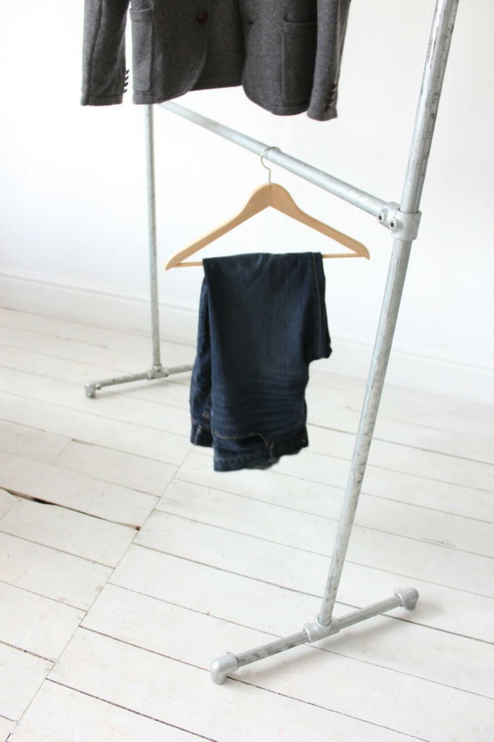 Patrick Galvanised Steel Pipe Freestanding Double Clothes Rail/Rack   Bespoke Urban Industrial Bedroom Furniture/Shop Fittings photo furniture