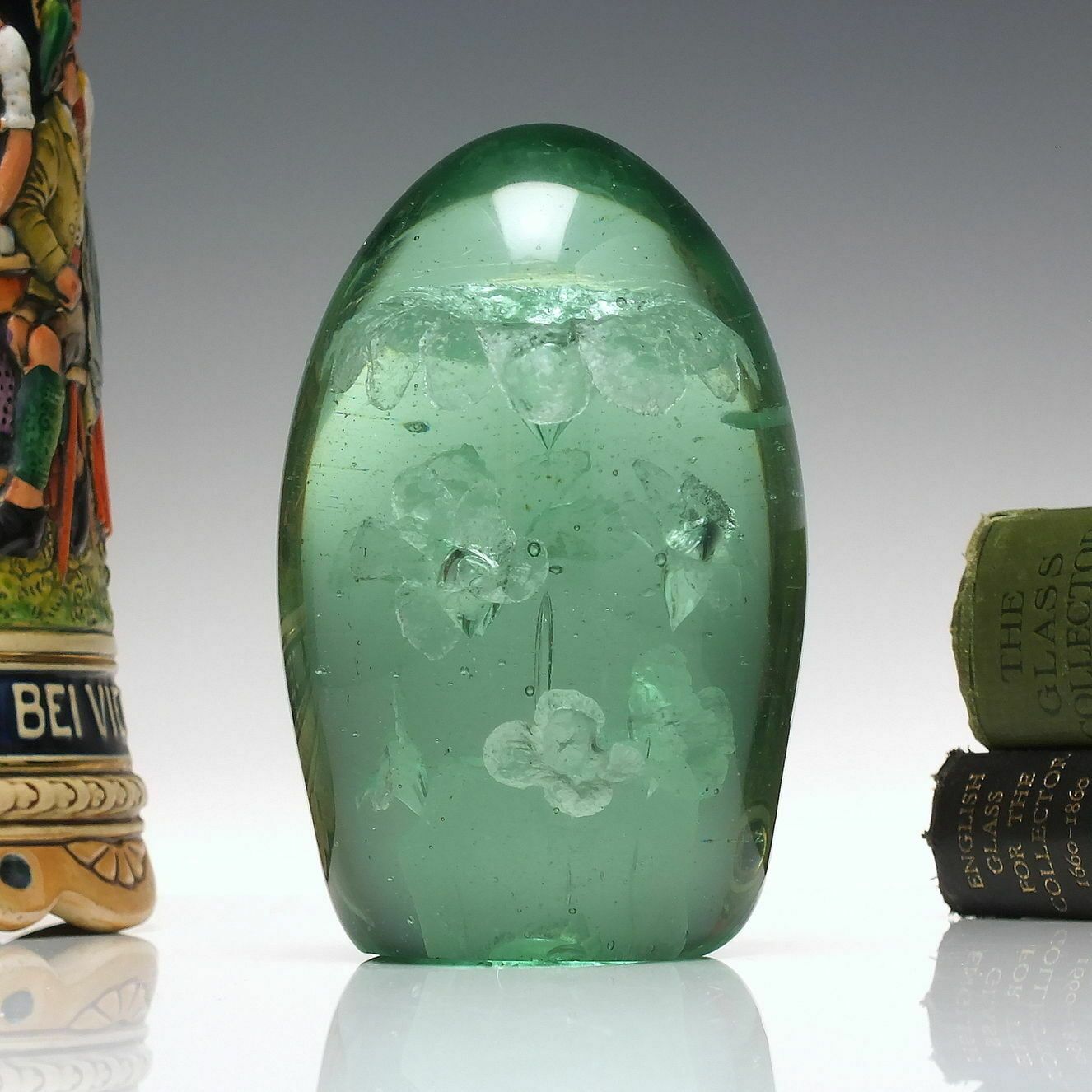 Victorian Green Flower End Of Day Glass Paperweight C1880