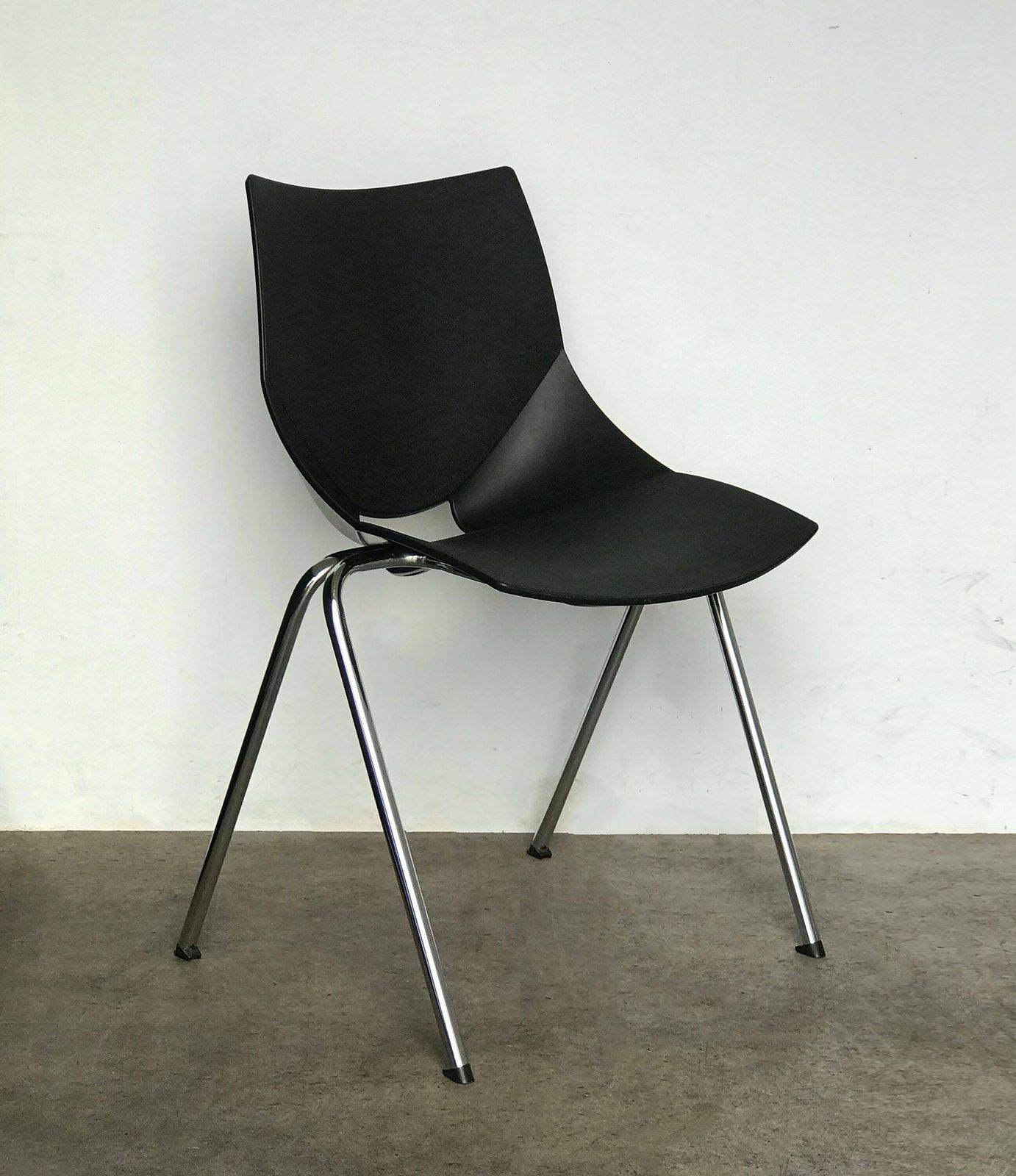 Mid Century Style Chrome And Black Plastic Italian 'Shell' Chair By Angelo Pinaffo