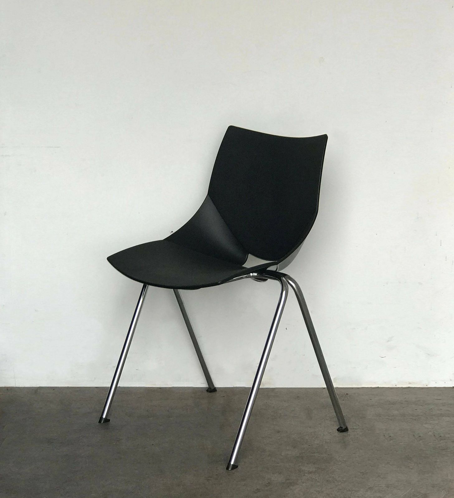 Mid Century Style Chrome And Black Plastic Italian 'Shell' Chair By Angelo Pinaffo photo furniture