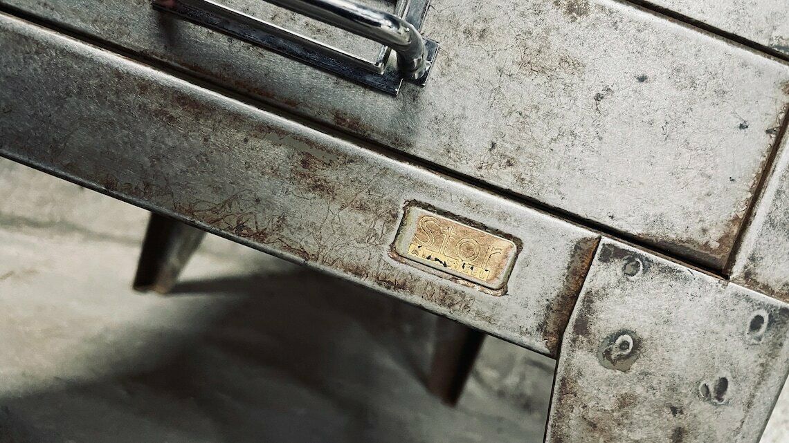 Tall And Narrow Reclaimed Vintage Urban Industrial 1950s Stripped Steel 15 Drawer Filing Cabinet With Chrome Handles photo 500.0