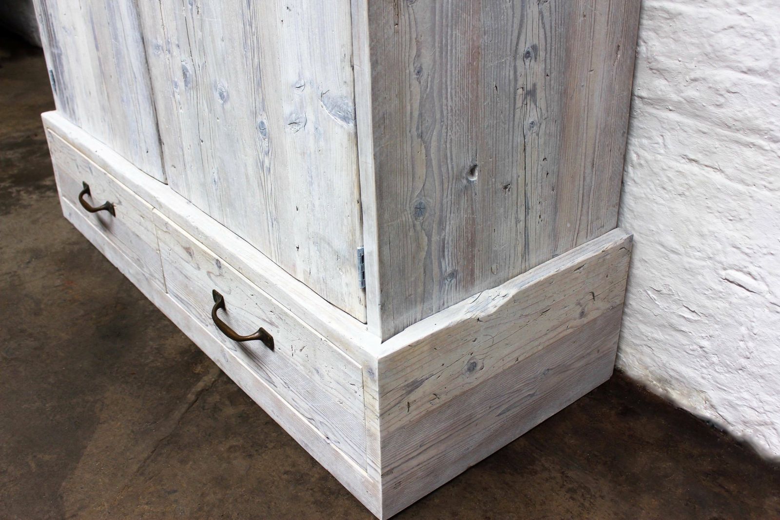 Jenna Reclaimed White Washed Scaffolding Board Wardrobe With Vintage Brass Handles photo 3520.0