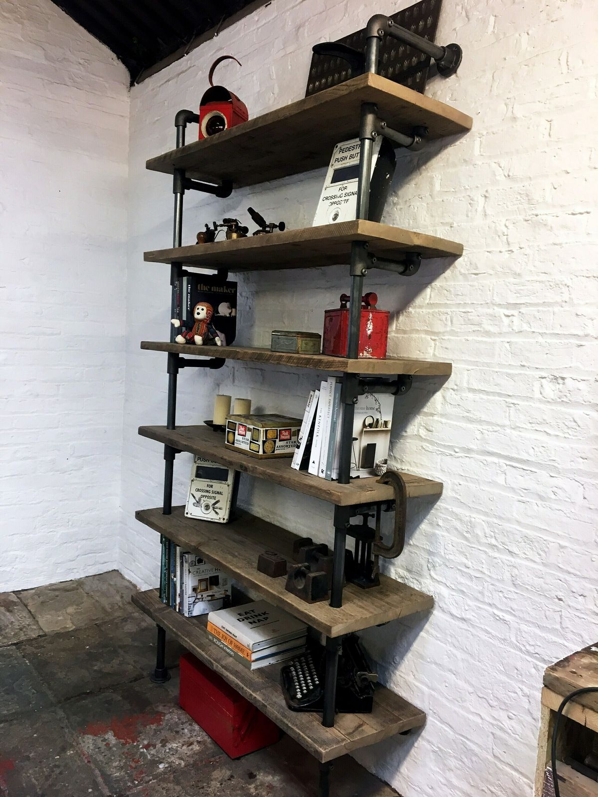 Annabel Bespoke Reclaimed Scaffolding Boards And Dark Steel Pipe Shelving/Bookcase   Made To Order