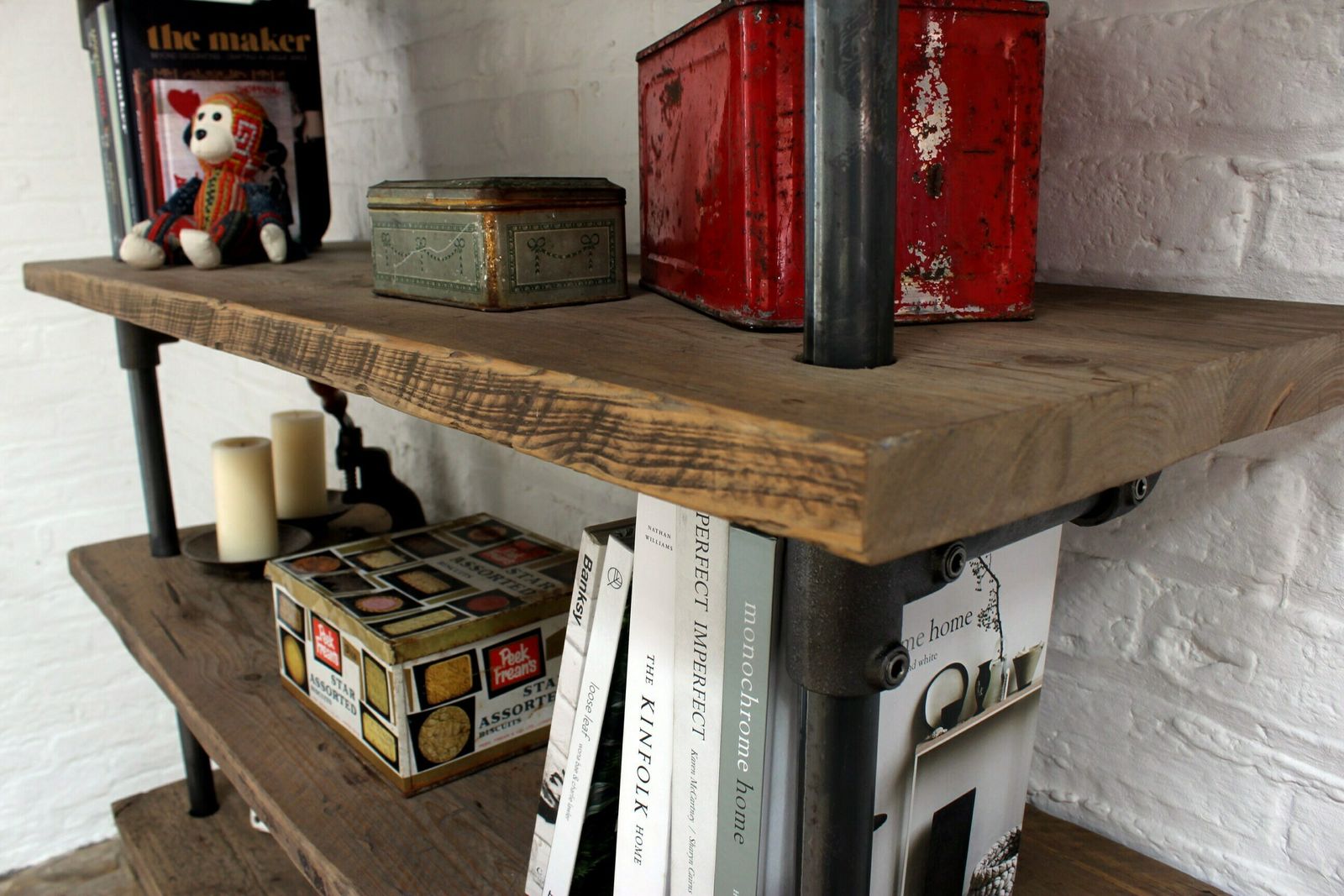 Annabel Bespoke Reclaimed Scaffolding Boards And Dark Steel Pipe Shelving/Bookcase   Made To Order photo vintage