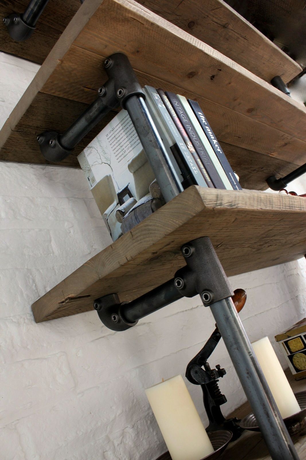 photo for sale Annabel Bespoke Reclaimed Scaffolding Boards And Dark Steel Pipe Shelving/Bookcase   Made To Order