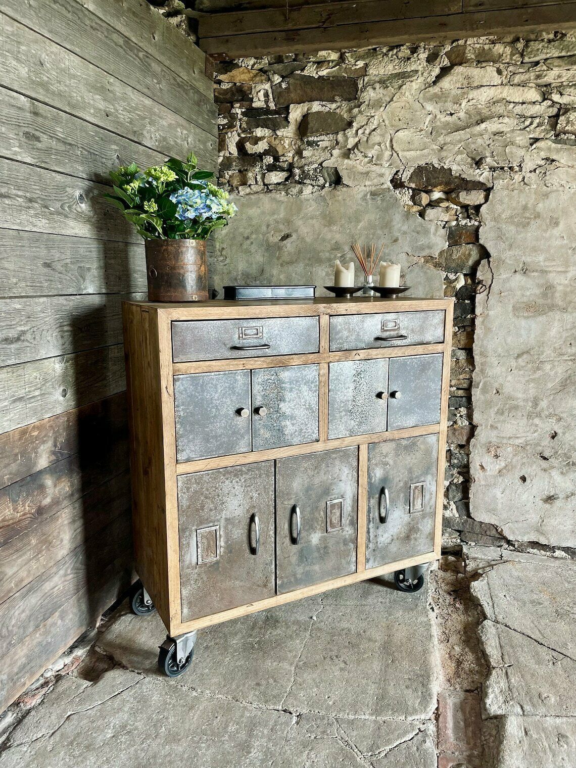 Pam Industrial Reclaimed Scaffolding Board And Recycled Steel Cupboard / Apothecary Unit By