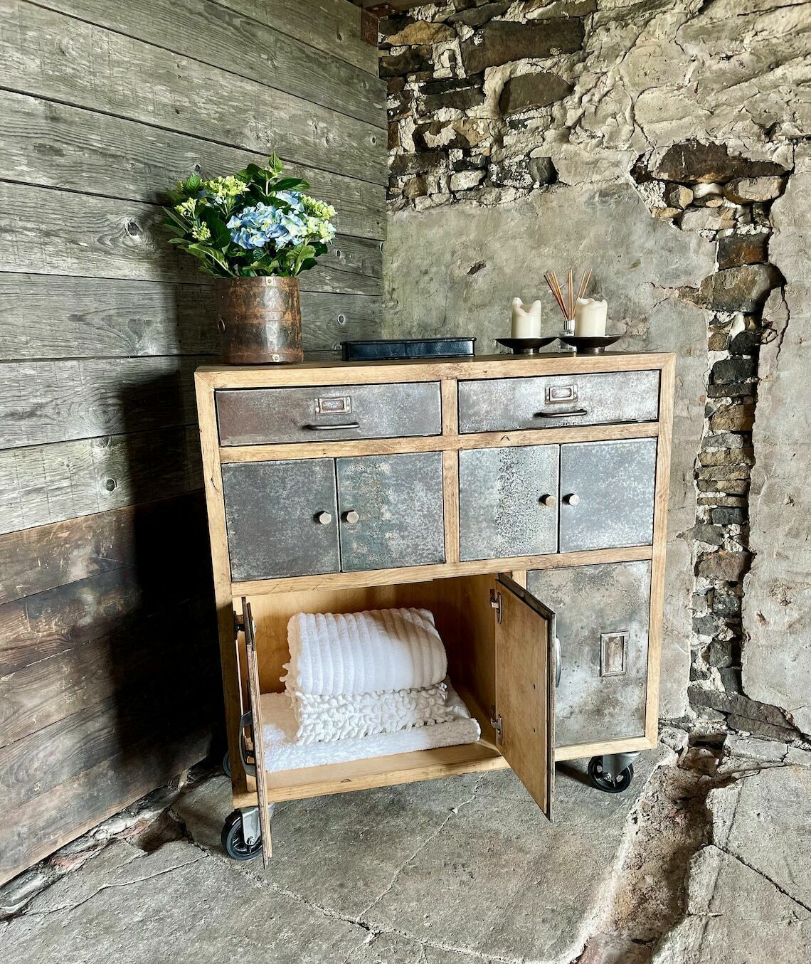 Pam Industrial Reclaimed Scaffolding Board And Recycled Steel Cupboard / Apothecary Unit By photo furniture