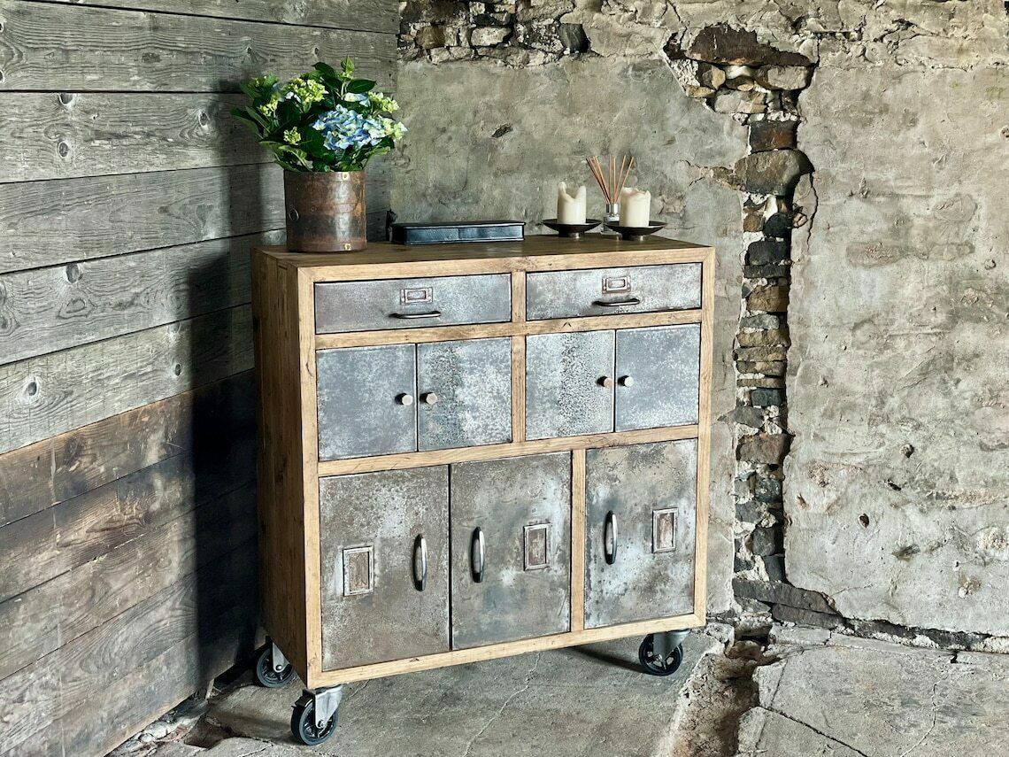 Pam Industrial Reclaimed Scaffolding Board And Recycled Steel Cupboard / Apothecary Unit By photo vintage