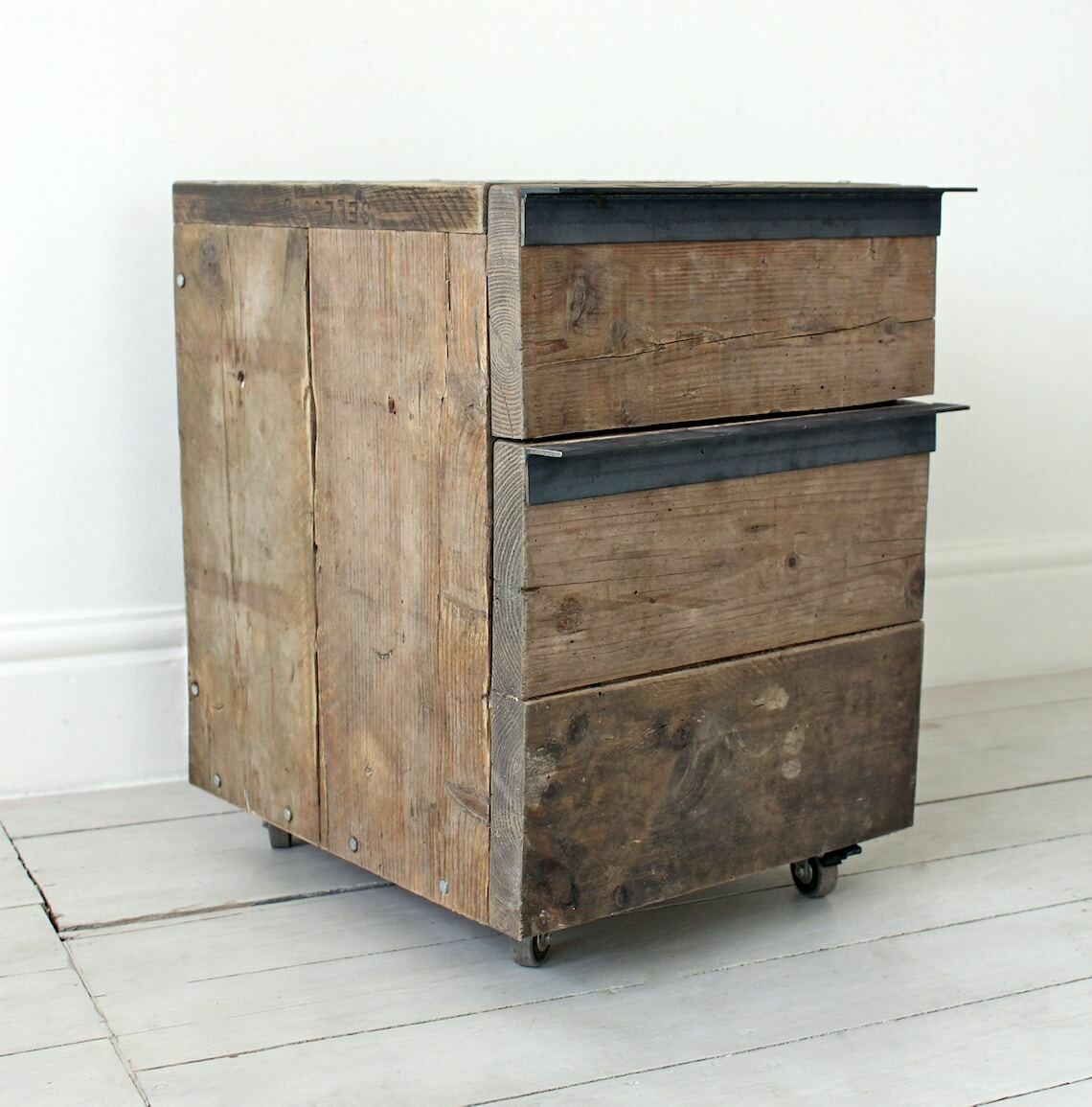 Katy Reclaimed Scaffolding Board Drawer Unit On Castors With Dark Steel Angular Handles   Filing/Bedside/ Cabine photo 845.0