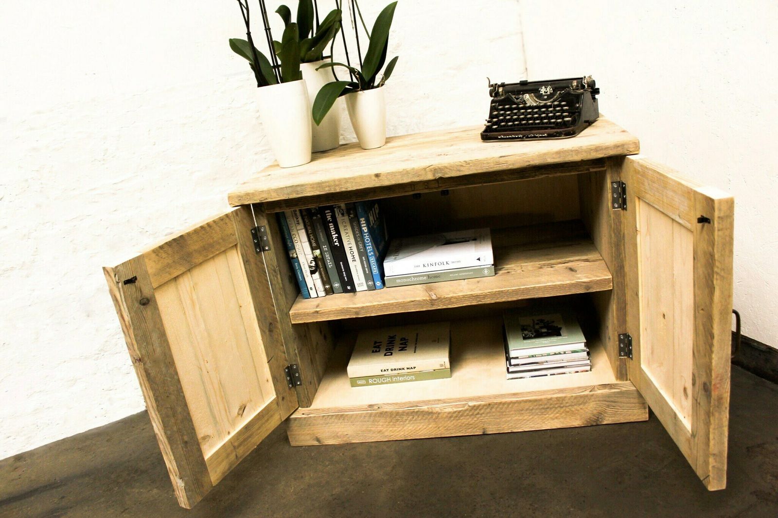 photo for sale Boadi Reclaimed Scaffolding Board Cupboard With Adjustable Shelf And Vintage Brass Handles   Bespoke Urban Furniture