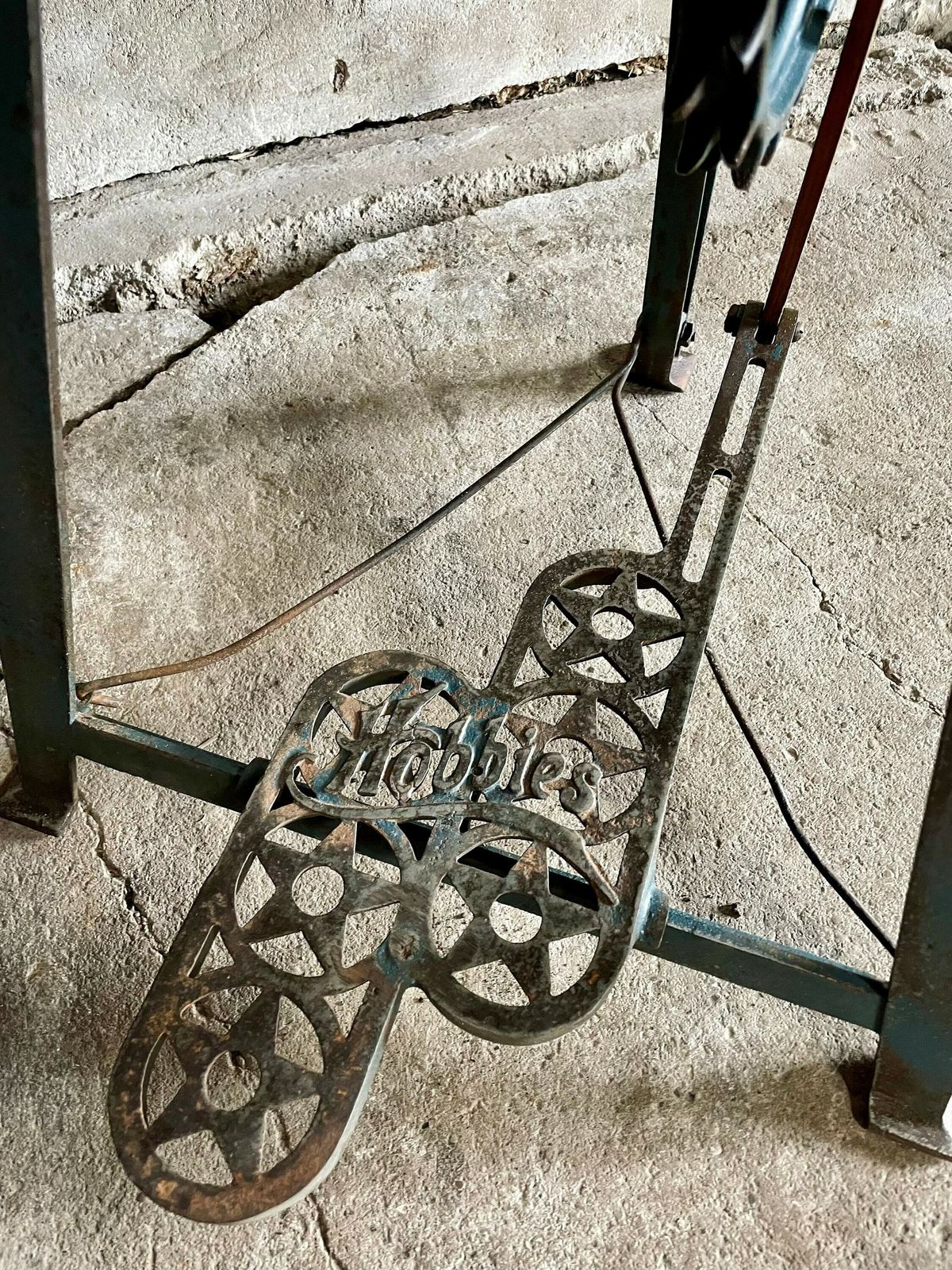 Ellis Antique And Repurposed Band Saw Side Table With Reclaimed Scaffolding Board Top photo Furniture