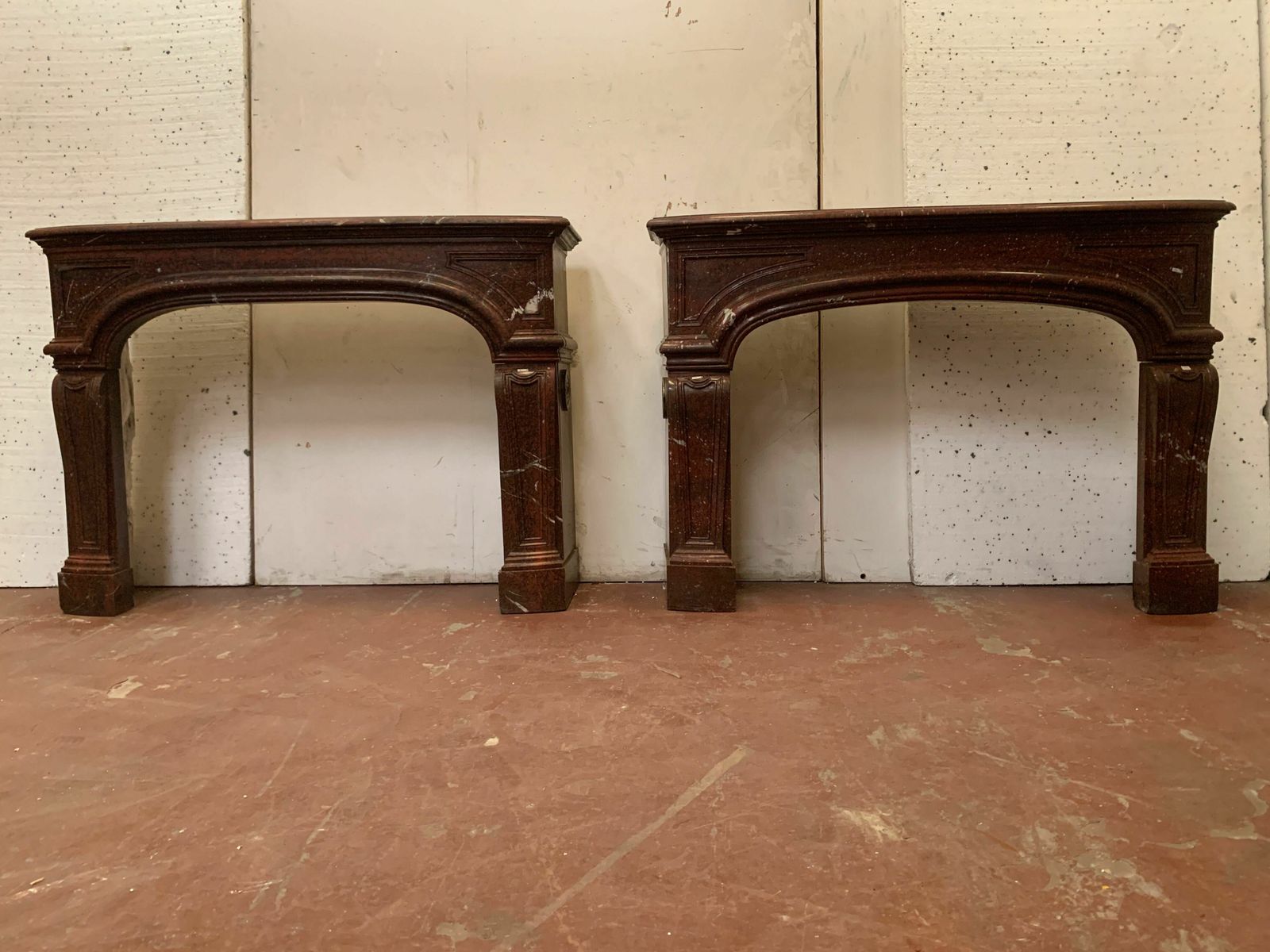 Pair Of Louis XIV Style Fireplaces In Cherry Red Marble. XIX Century photo furniture