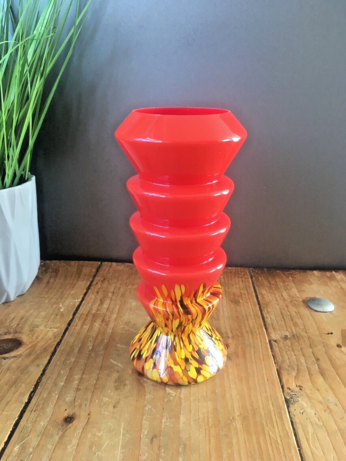 Art Deco Red Tango Kralik Ernst Steinwald Stepped Layered Spatter Glass Vase photo vinterior