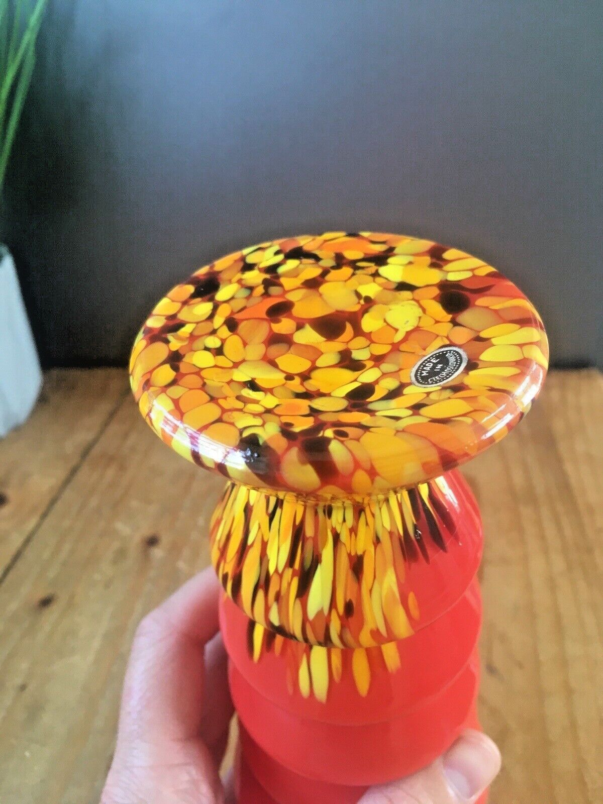 photo vinterior Art Deco Red Tango Kralik Ernst Steinwald Stepped Layered Spatter Glass Vase