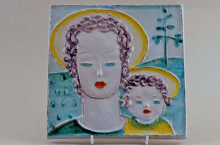 Goldschneider Vienna Art Deco Plaque Of Earthenware Woman And Child, Circa 1930 photo furniture