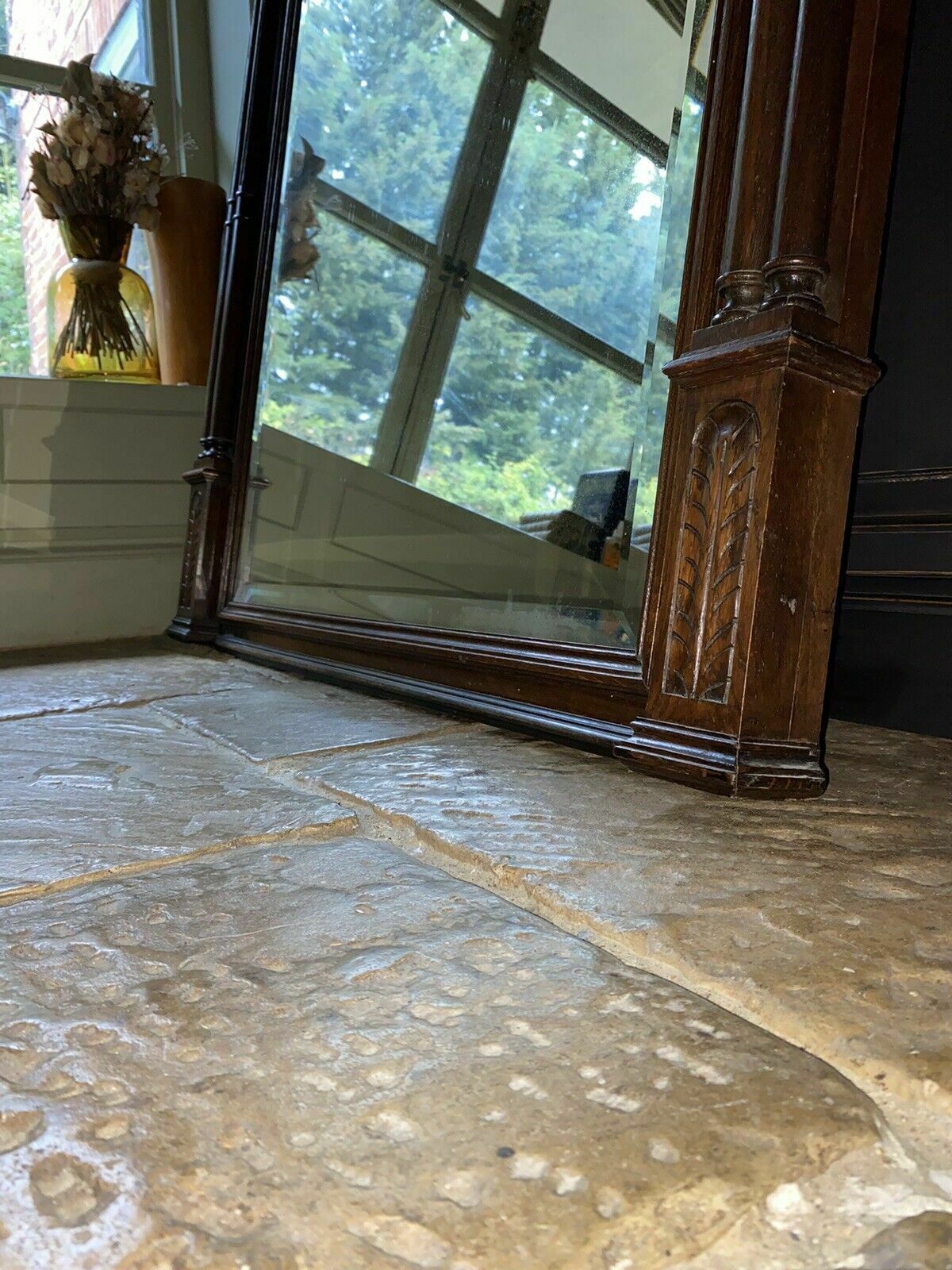 Large Antique French Oak Henri Style 3/4 Length Hall Wall Mirror photo vinterior