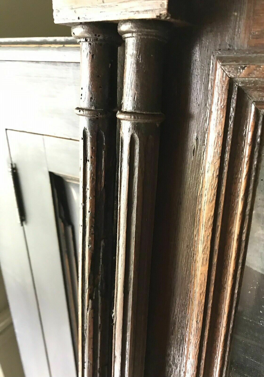 Large Antique French Oak Henri Style 3/4 Length Hall Wall Mirror photo vintage
