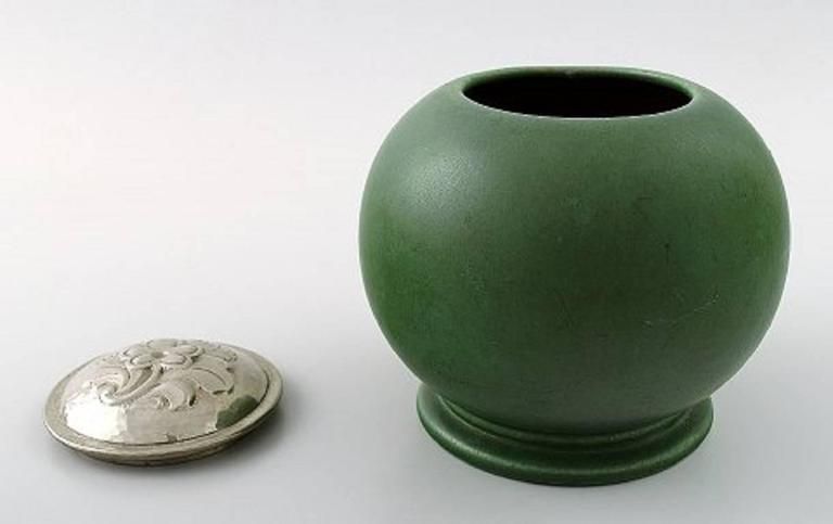 Gunnar Nylund, Rörstrand Art Deco "Plano" Vase In Ceramics With Art Nouveau Lid photo for sale