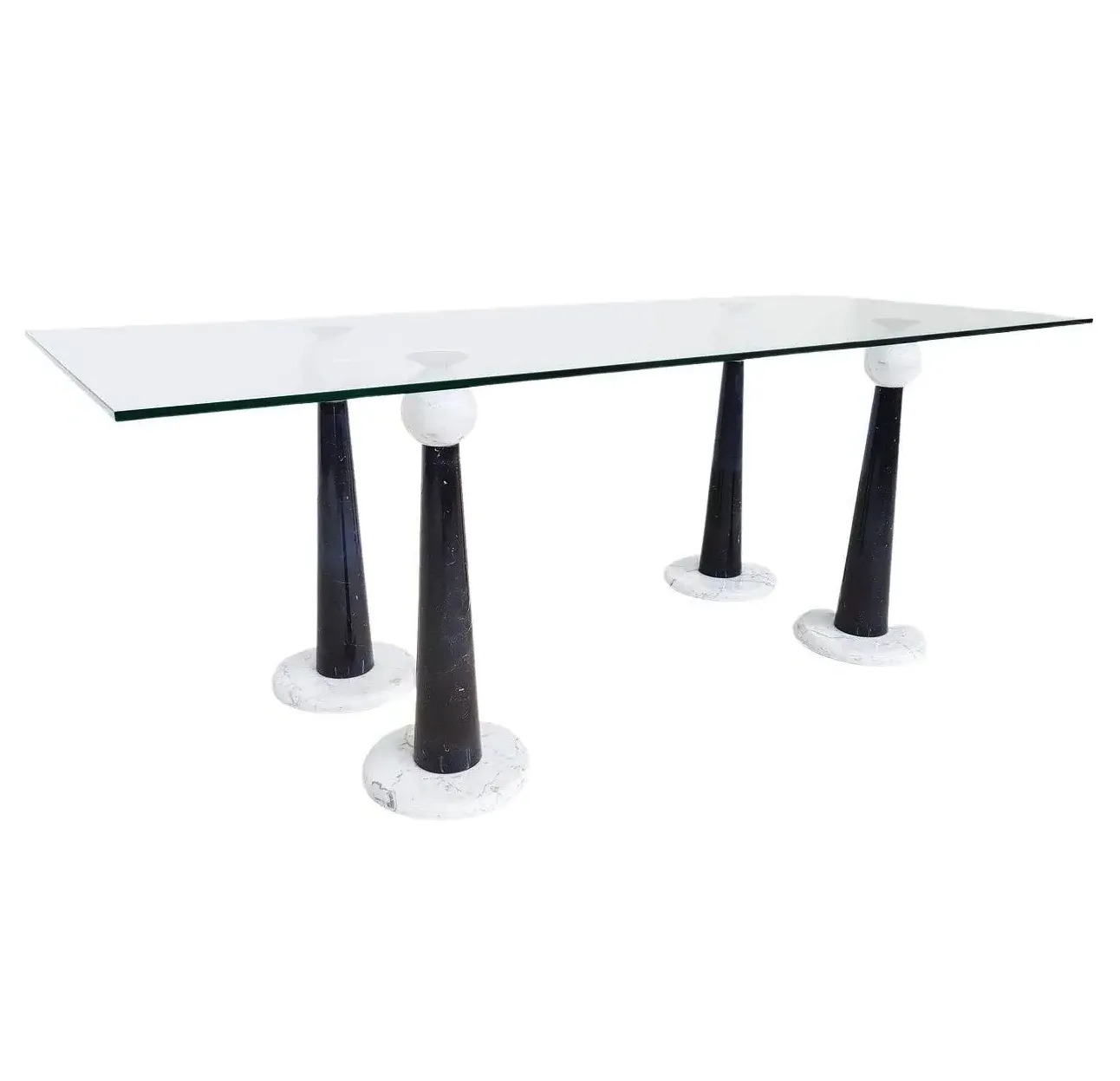 Mid Century Modern Italian Dining Table In Marble & Glass