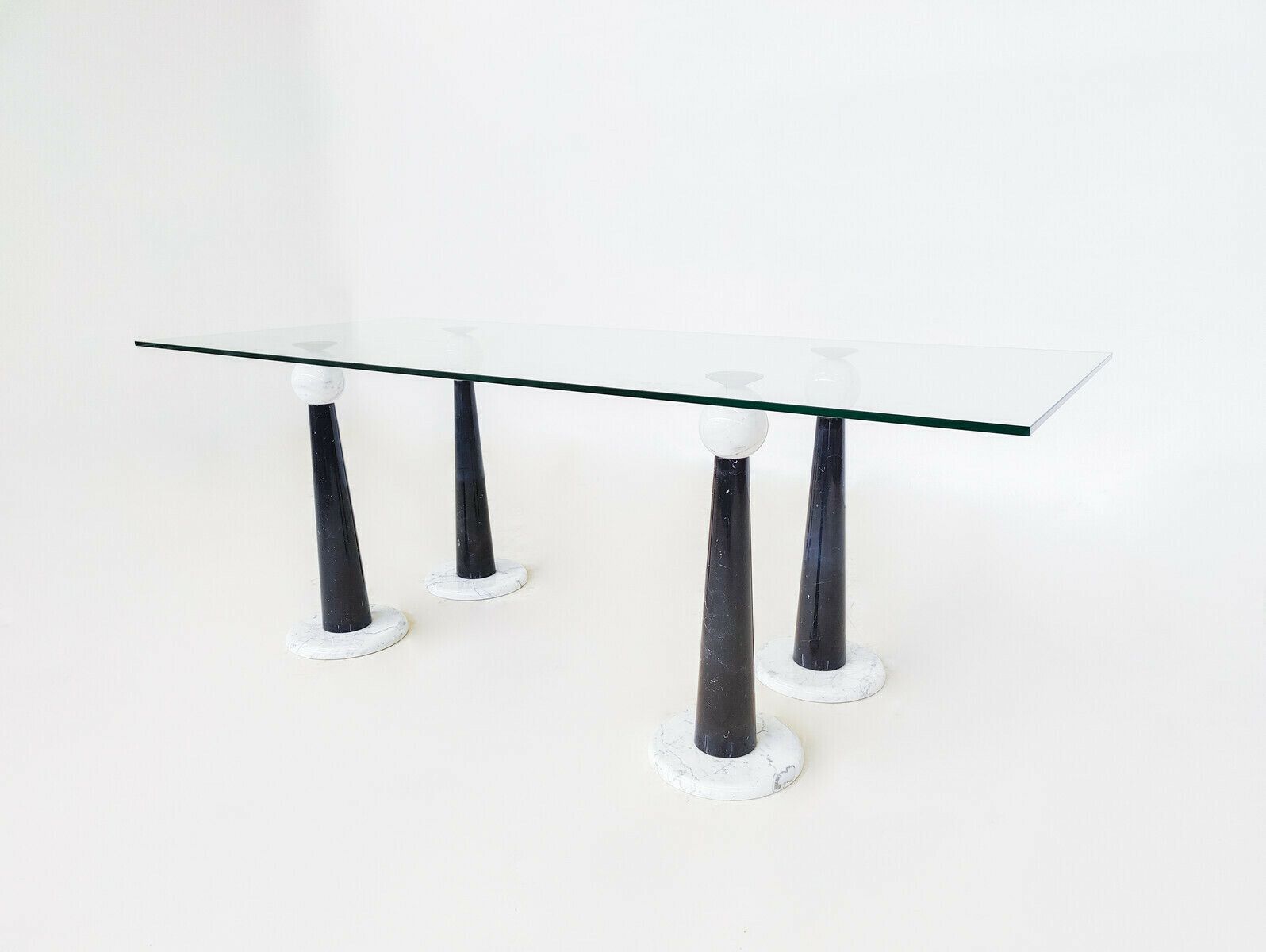 Mid Century Modern Italian Dining Table In Marble & Glass photo furniture