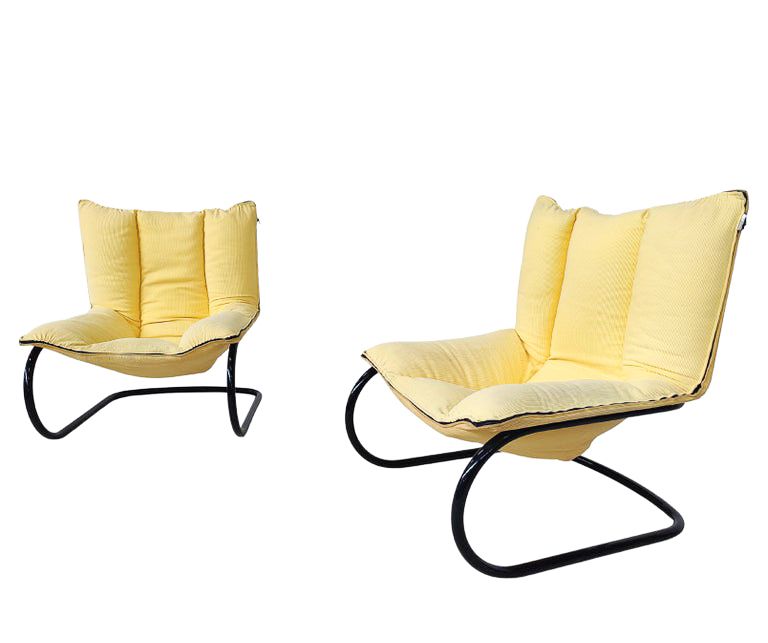 Pair Of Yellow Italian Mid Century Modern Armchairs photo furniture