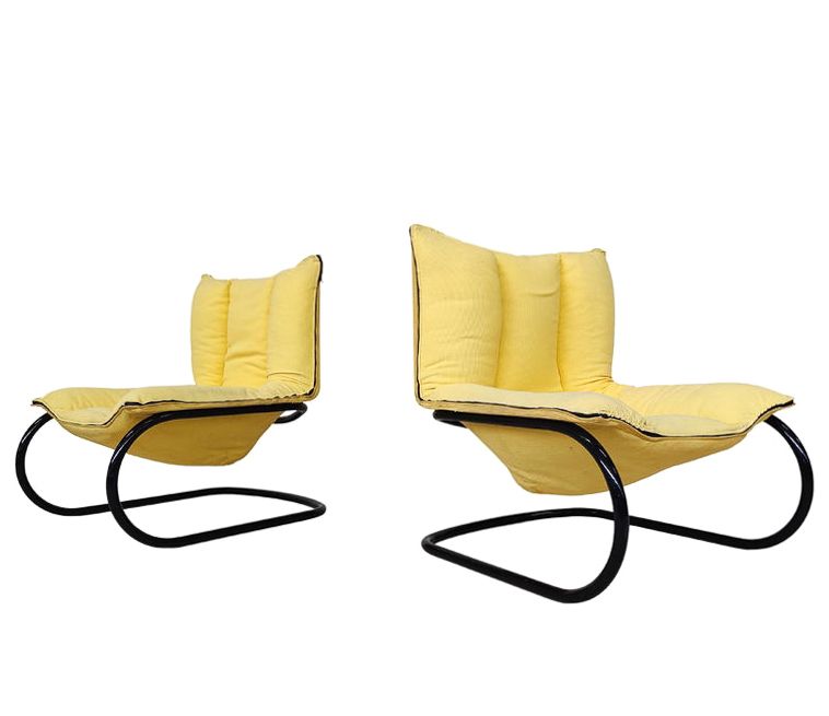 Pair Of Yellow Italian Mid Century Modern Armchairs photo for sale