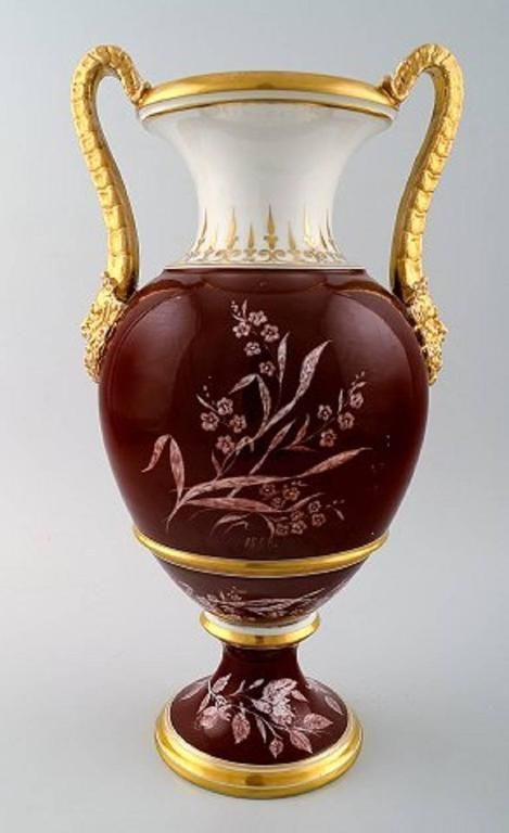 Large Antique B&G Bing & Grondahl Vase In Purple With Handles In Gold photo furniture