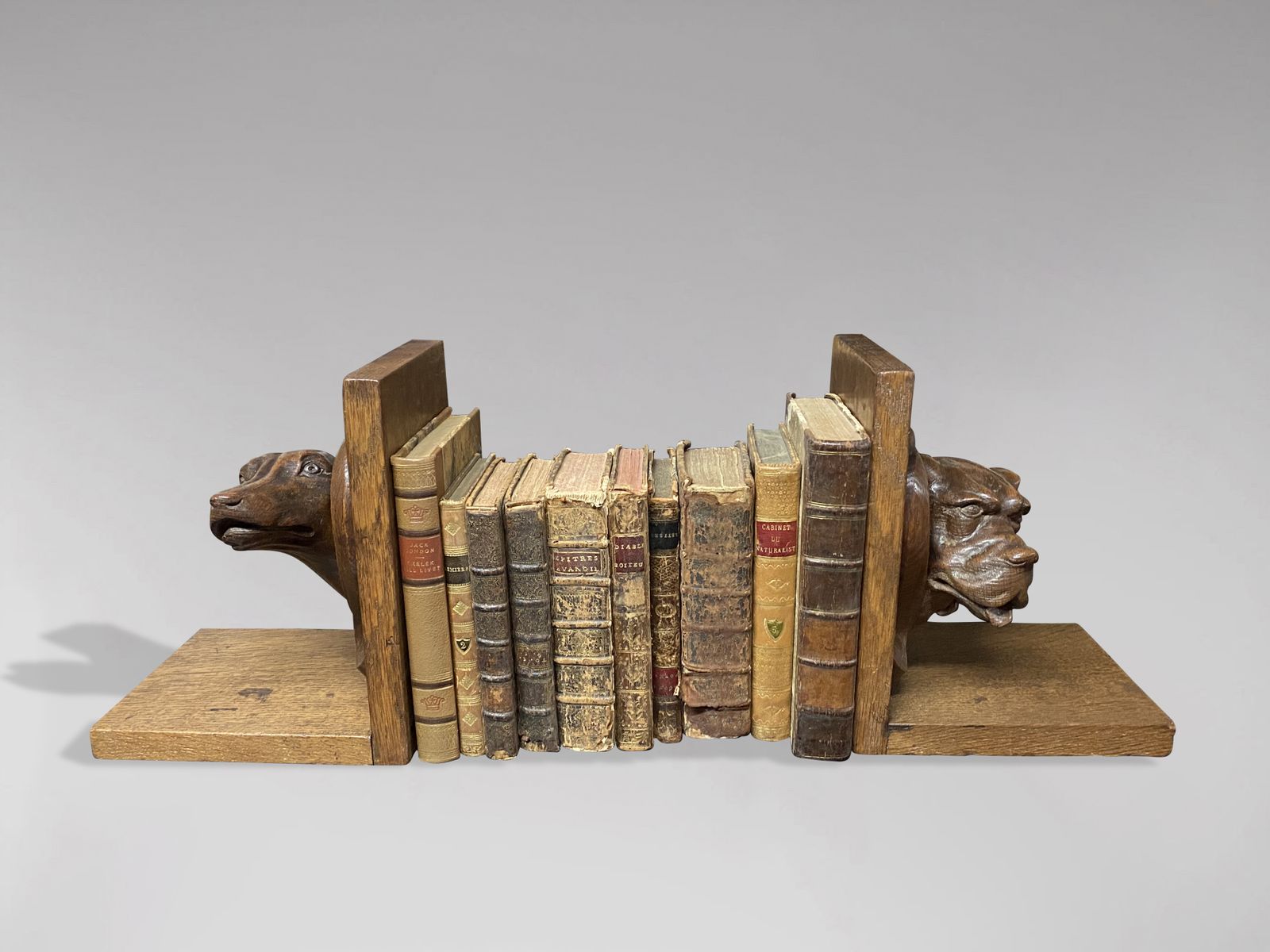 Pair Of Oak Animalier Dog Sculptures Bookends photo furniture