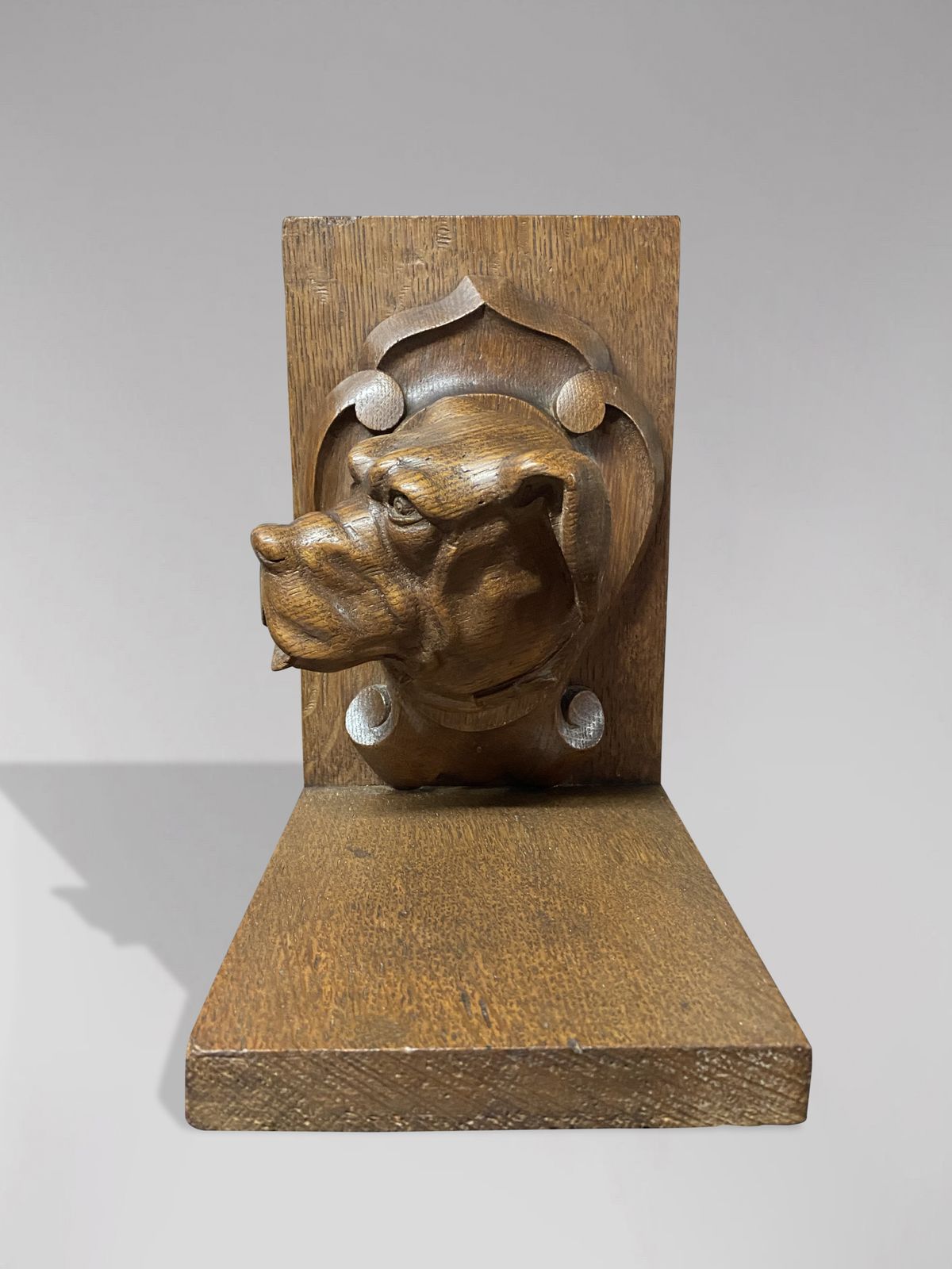 Pair Of Oak Animalier Dog Sculptures Bookends photo for sale