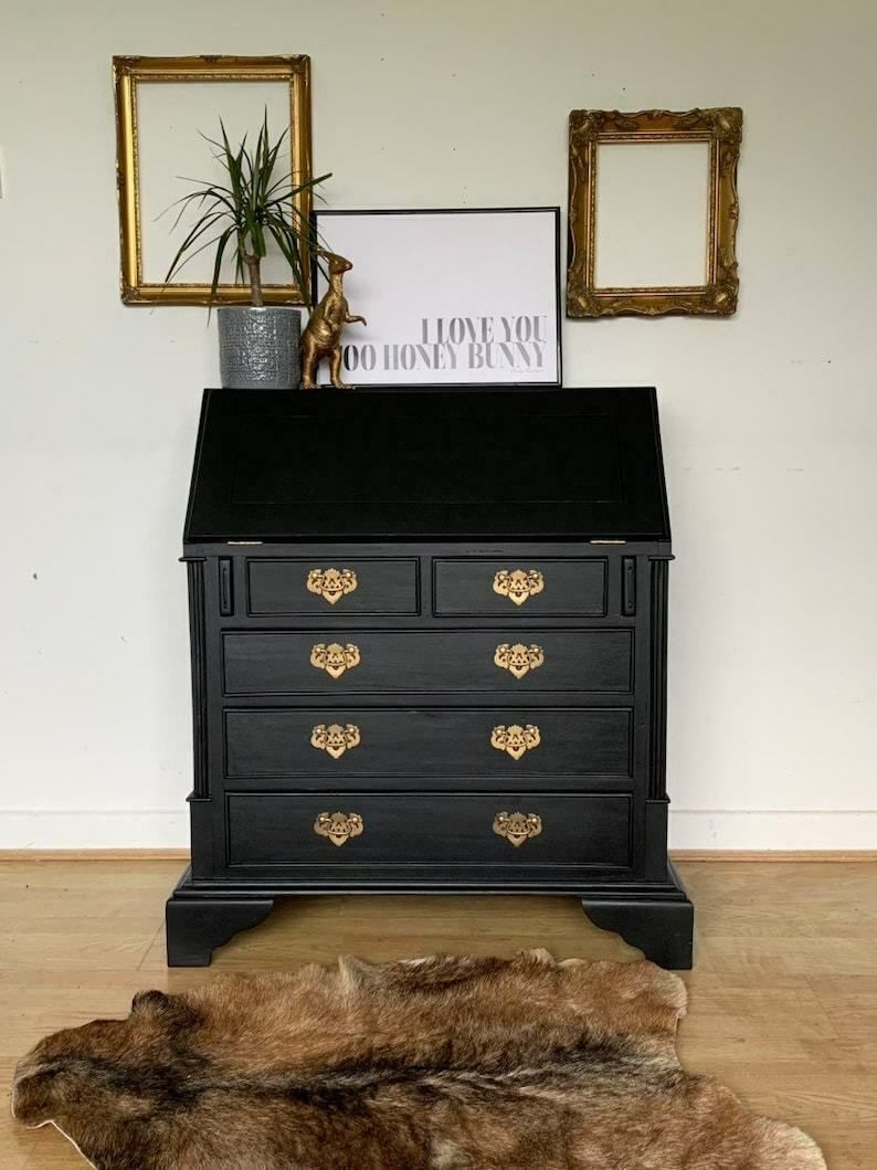 Professionally Spray Painted Grey Mahogany Bureau Desk photo furniture