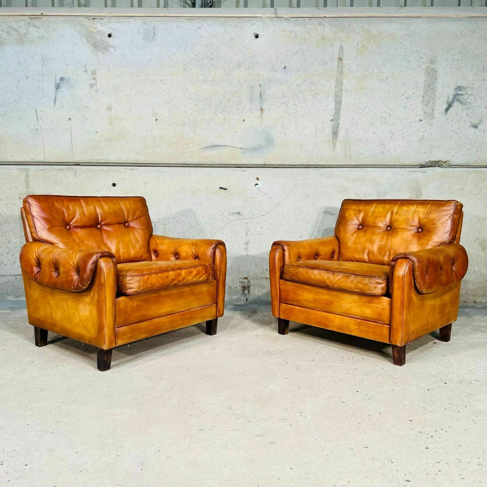 Pair Of Vintage Danish 70s Light Tan Leather Armchairs photo furniture