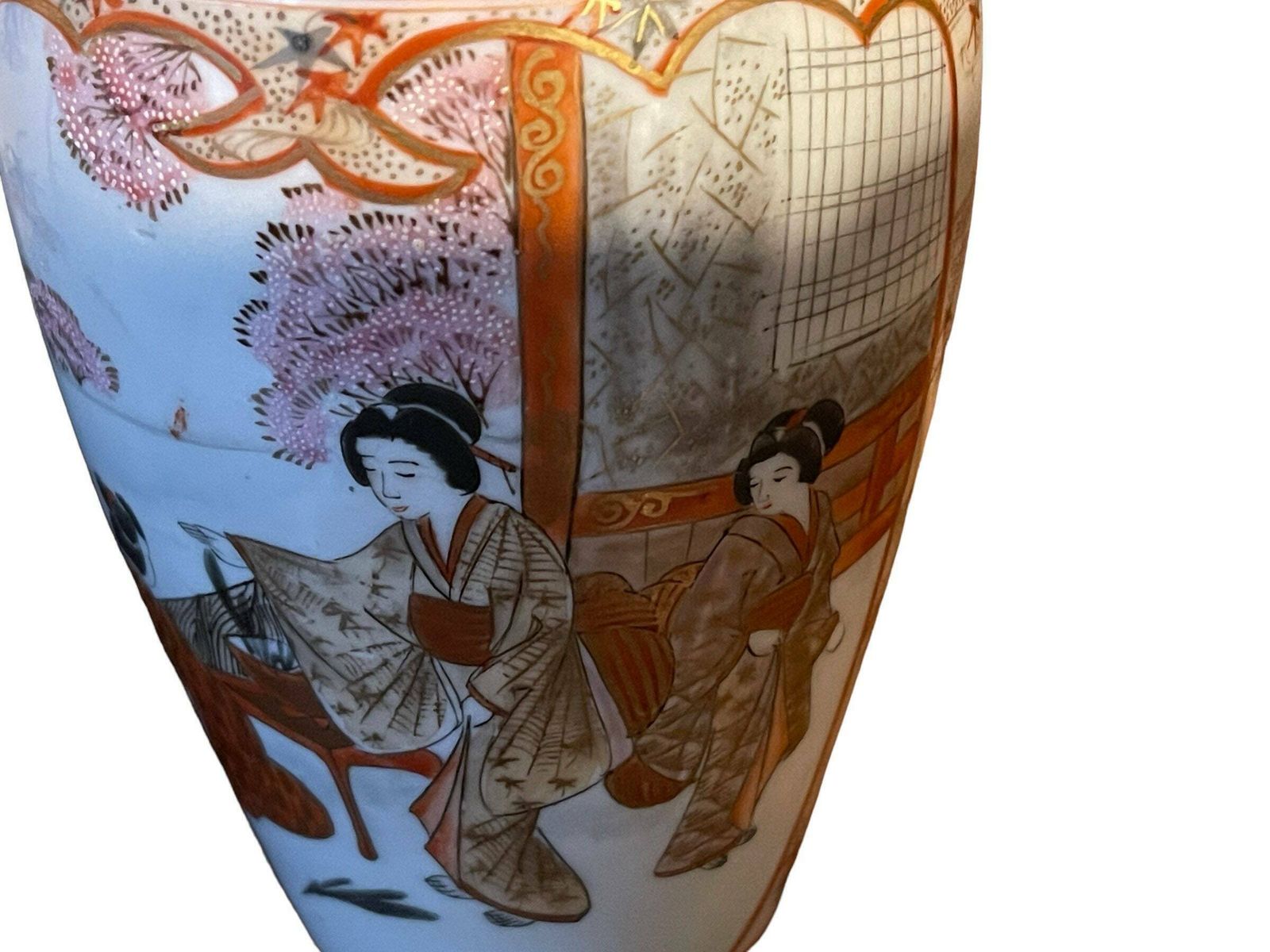 Pair Of Japanese Kutani Vases, Decorated In Orange And Gold photo furniture