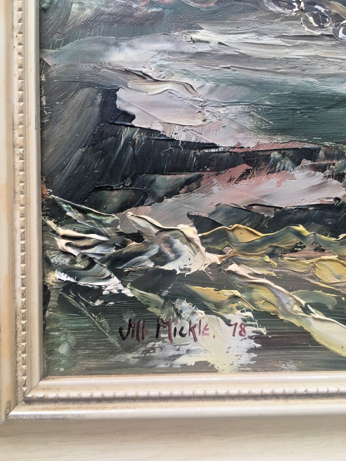 photo buy Original Jill Mickle Framed Oil Painting Newry Beach Holyhead Anglesey Port Boat